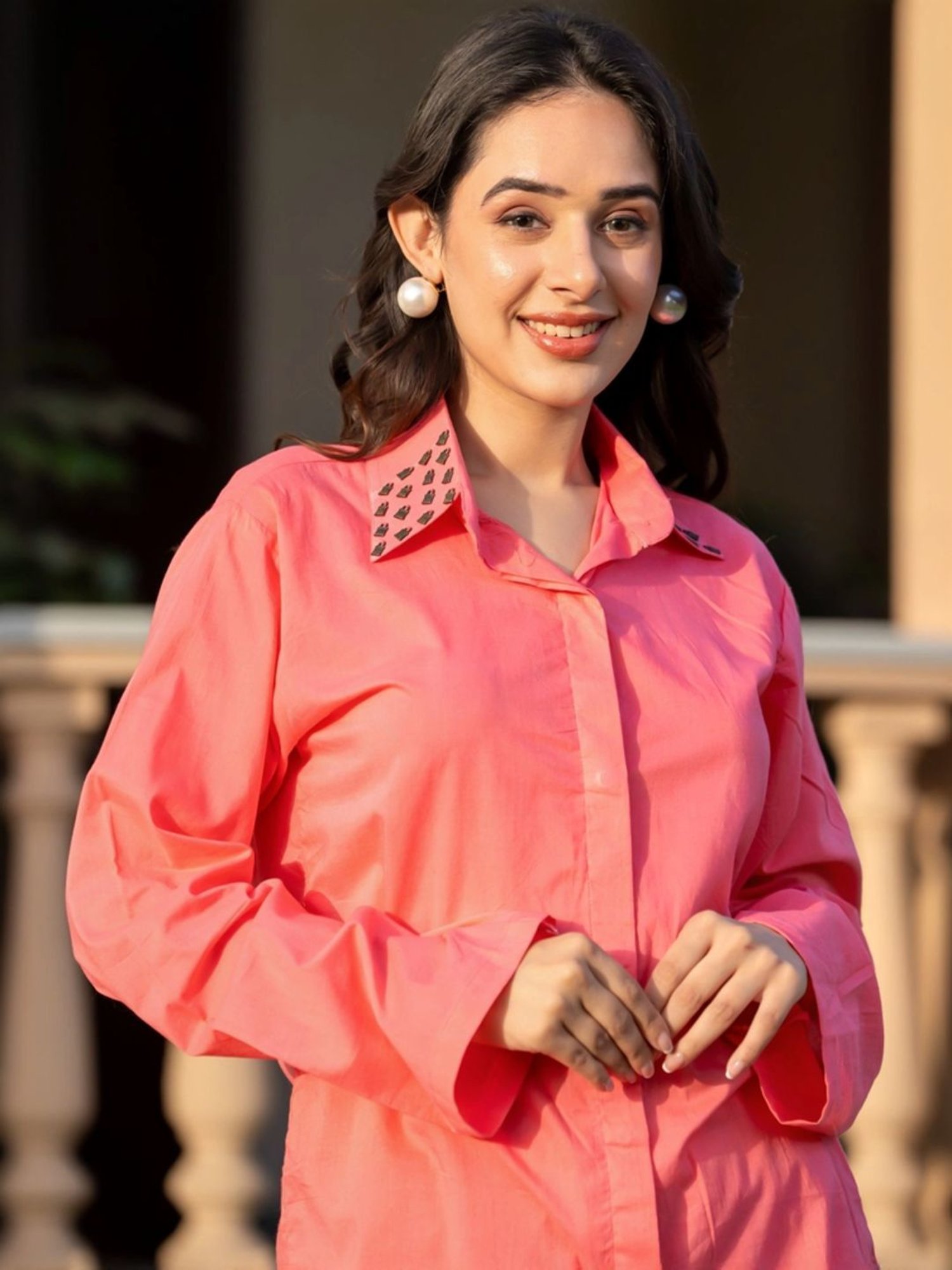 HOUSE OF JAMOTI Peach Cotton Tunic Pant Set