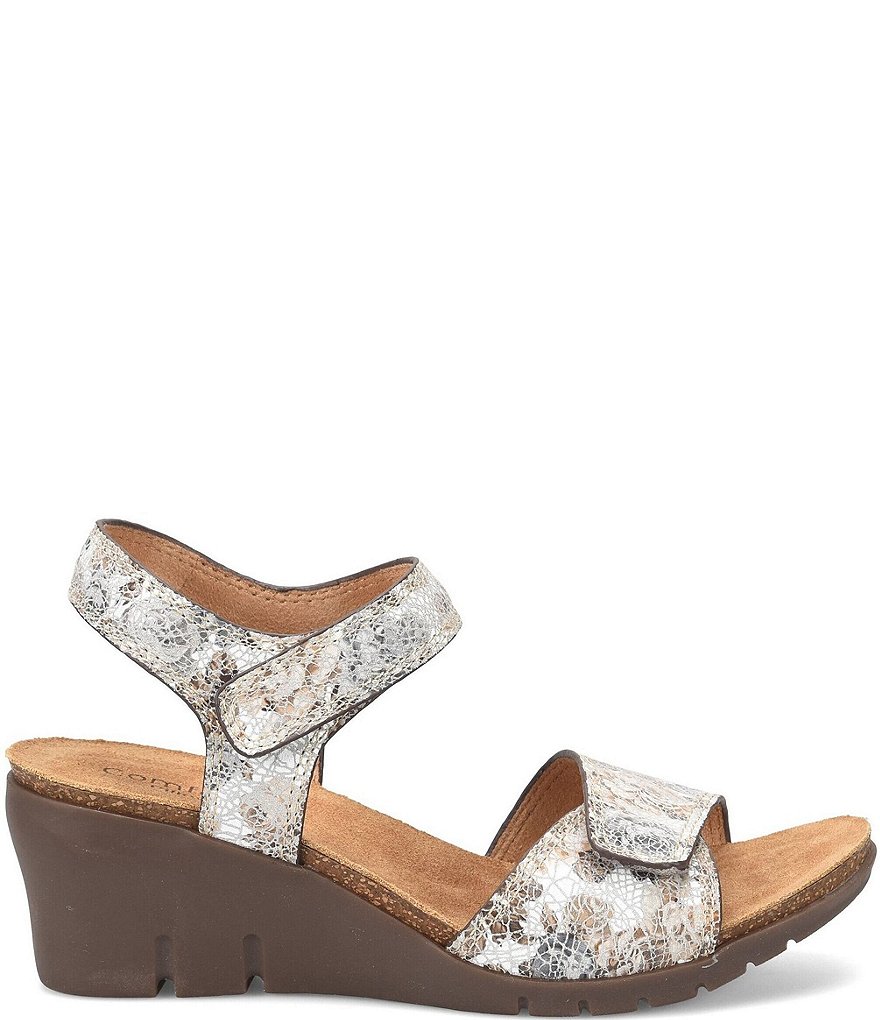 Comfortiva Abria Floral Adjustable Leather Wedge Sandals