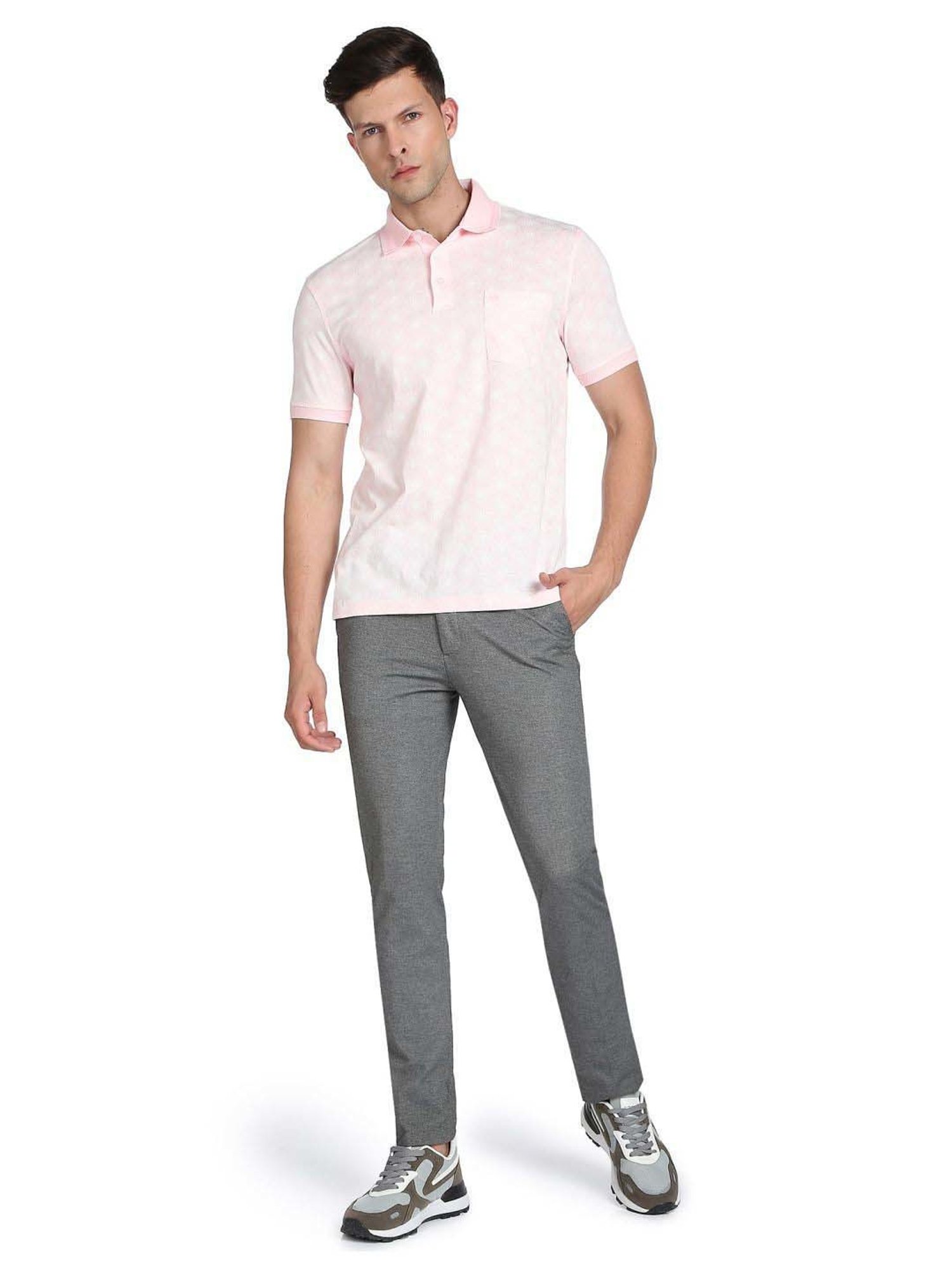 Arrow Pink Cotton Regular Fit Printed Polo T-Shirt