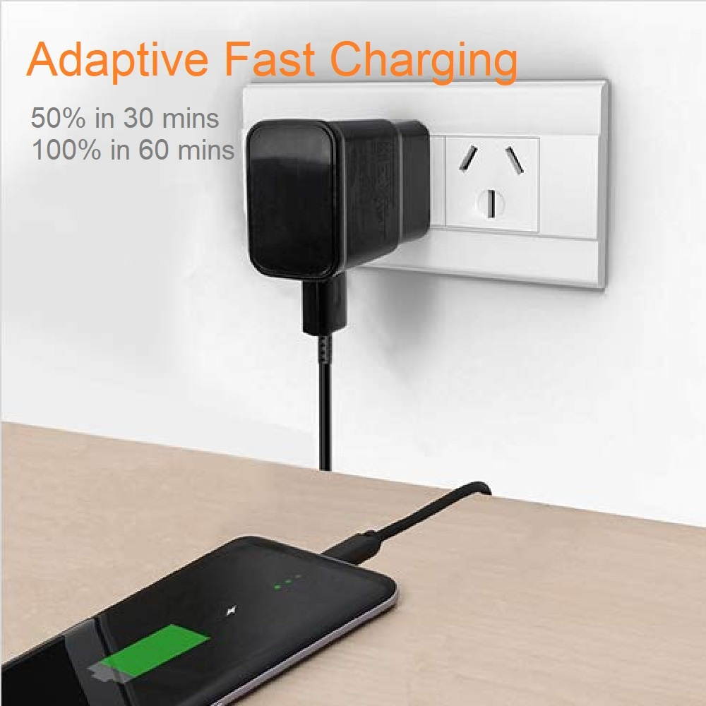 Adaptive Fast (AFC) for Samsung Galaxy S9/S9 Plus/S8/S8 Plus/Note 8 Wall Plug with Type C Cable - Black