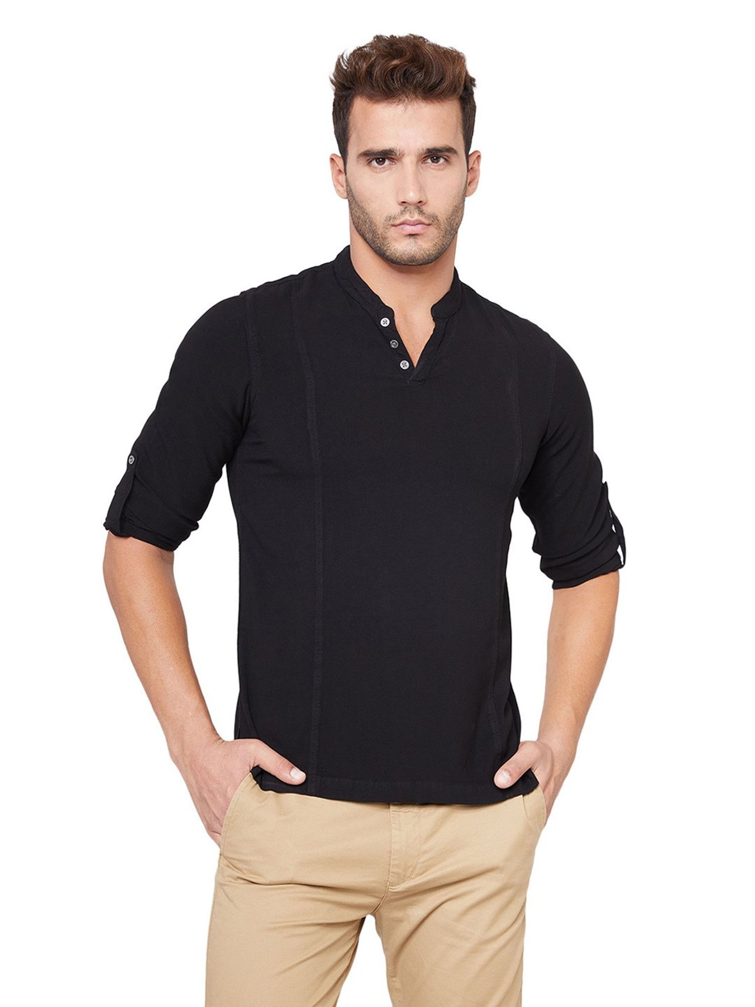 Identiti Black Slim Fit Short Kurta