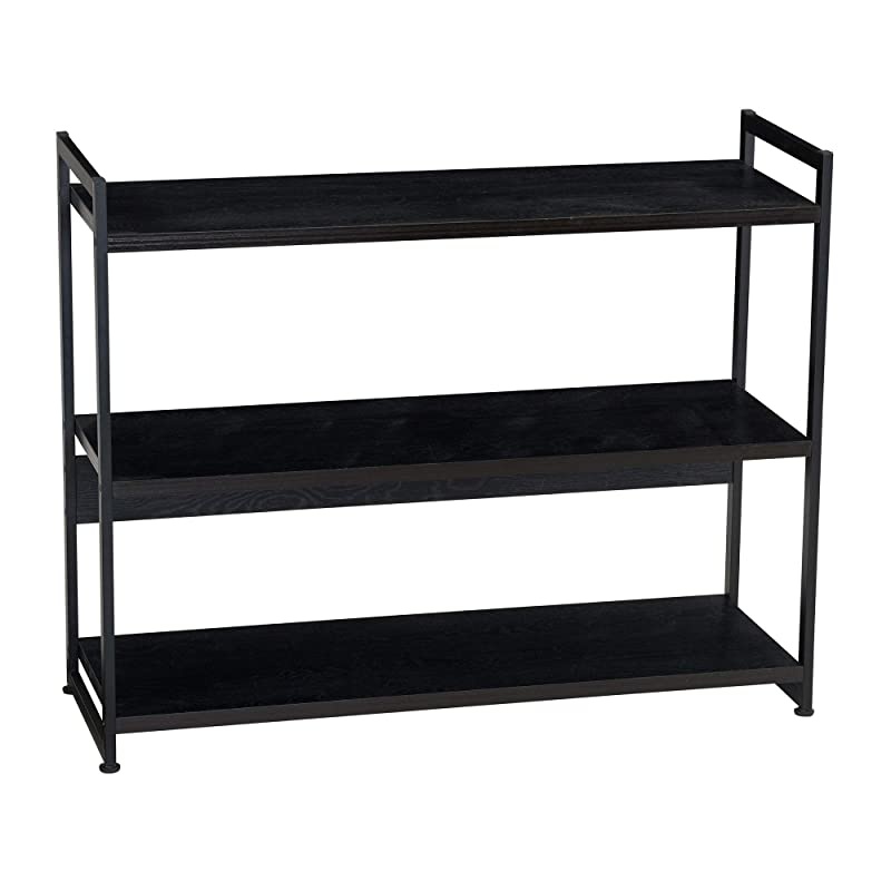 3 Tier Storage Shelf with Minimalist Metal Frame | 40.5" W x 32.5" H x 13.75" D | Black Wood Grain