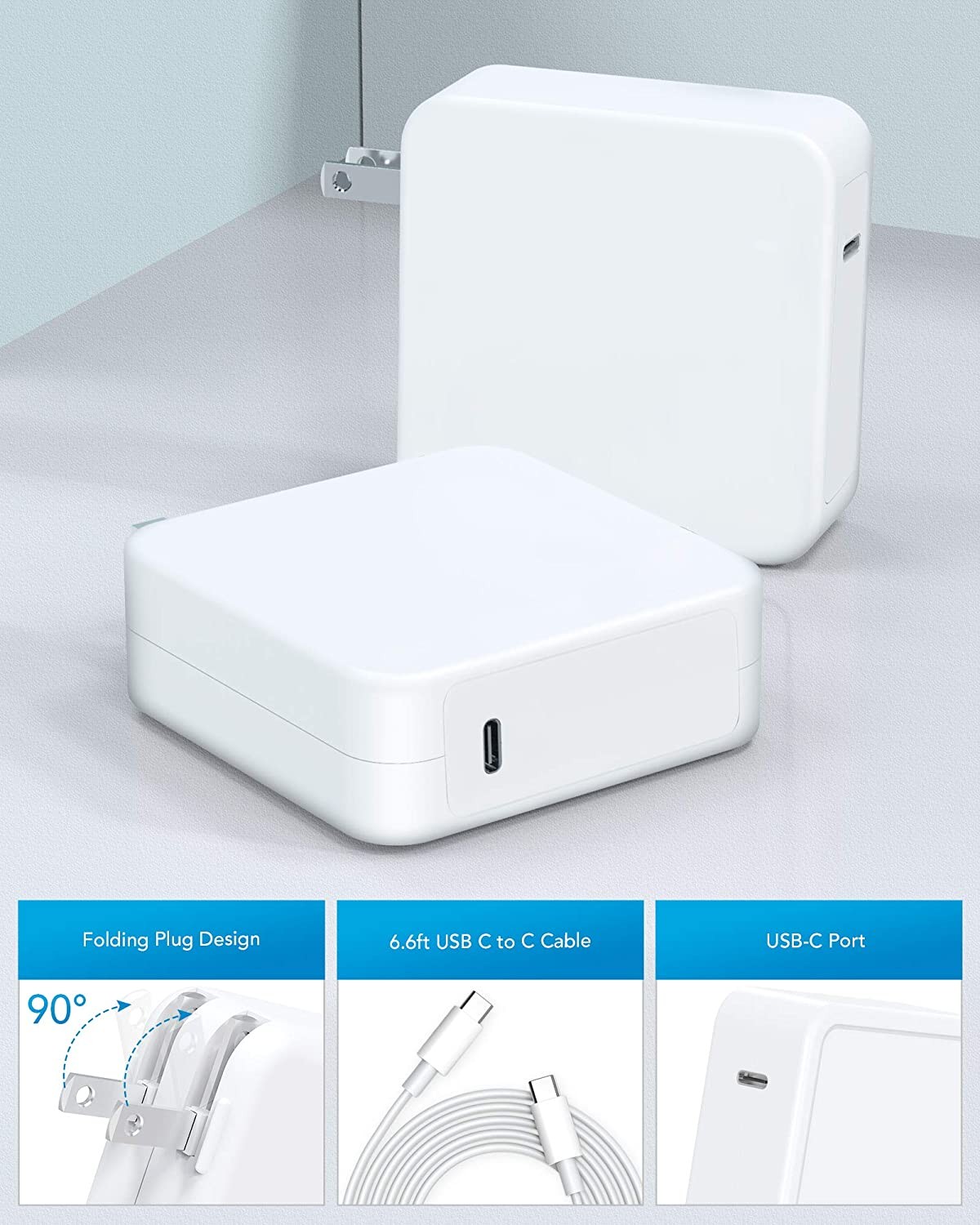 96W USB C Power Adapter, Compatible with MacBook Pro Charger 13 15 16 inch 2020 2019 2018 Works with USB C 96W 87W PD Power Charger, Included USB-C to USB-C Charge Cable (6.6ft/2m)