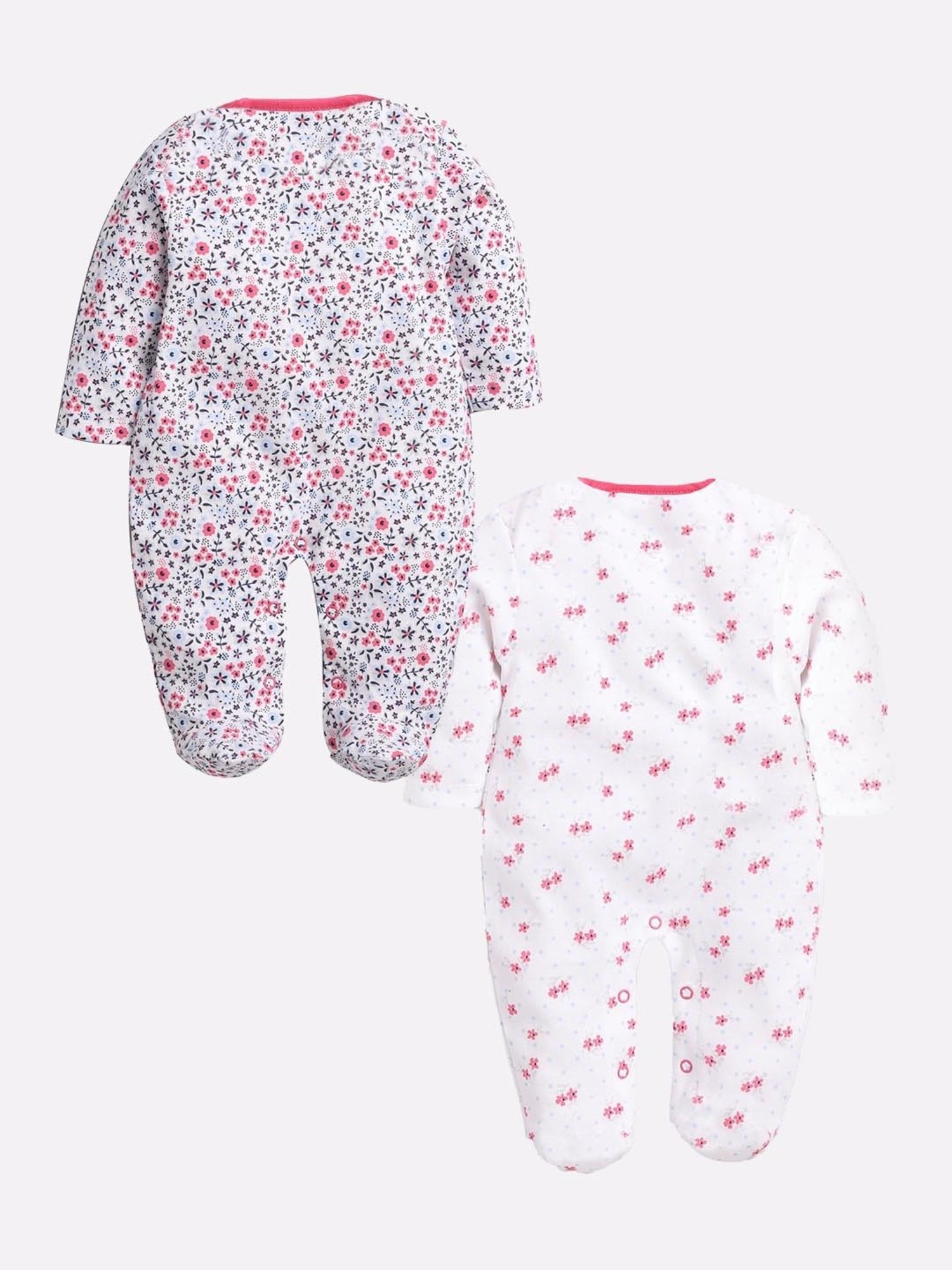 Baby Go Kids Fuchsia & White Printed Rompers (Pack Of 2)