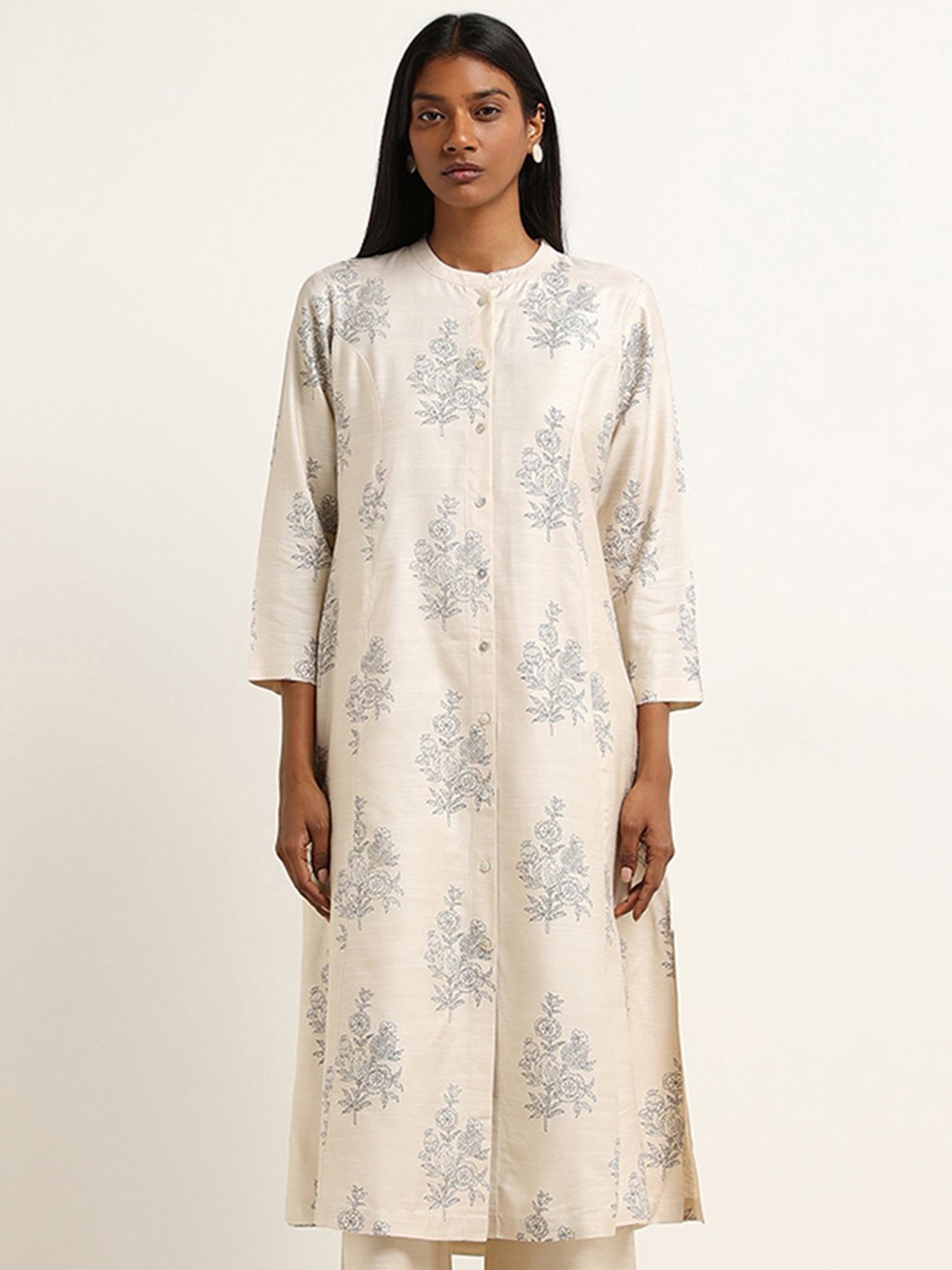 Zuba by Westside Off-White Floral Printed A-Line Kurta