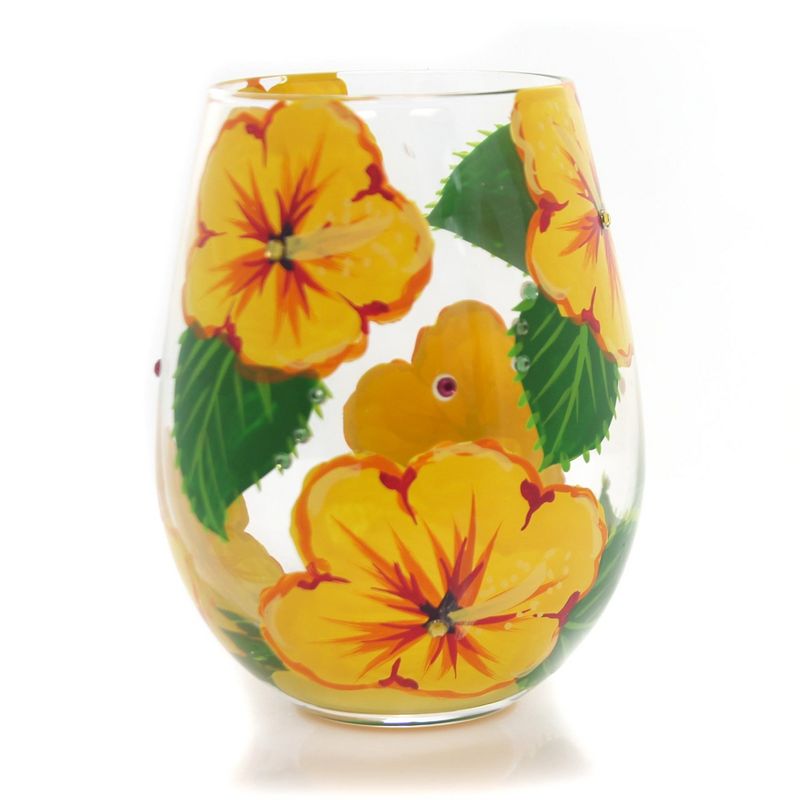 Tabletop 4.75" Hibiscus Love My Wine Lolita Stemless Wine Glass Enesco  -  Drinkware