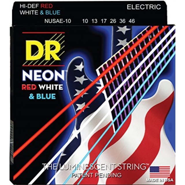 DR Strings K3 Neon Hi-Def Red White & Blue Electric Guitar Strings 10-46