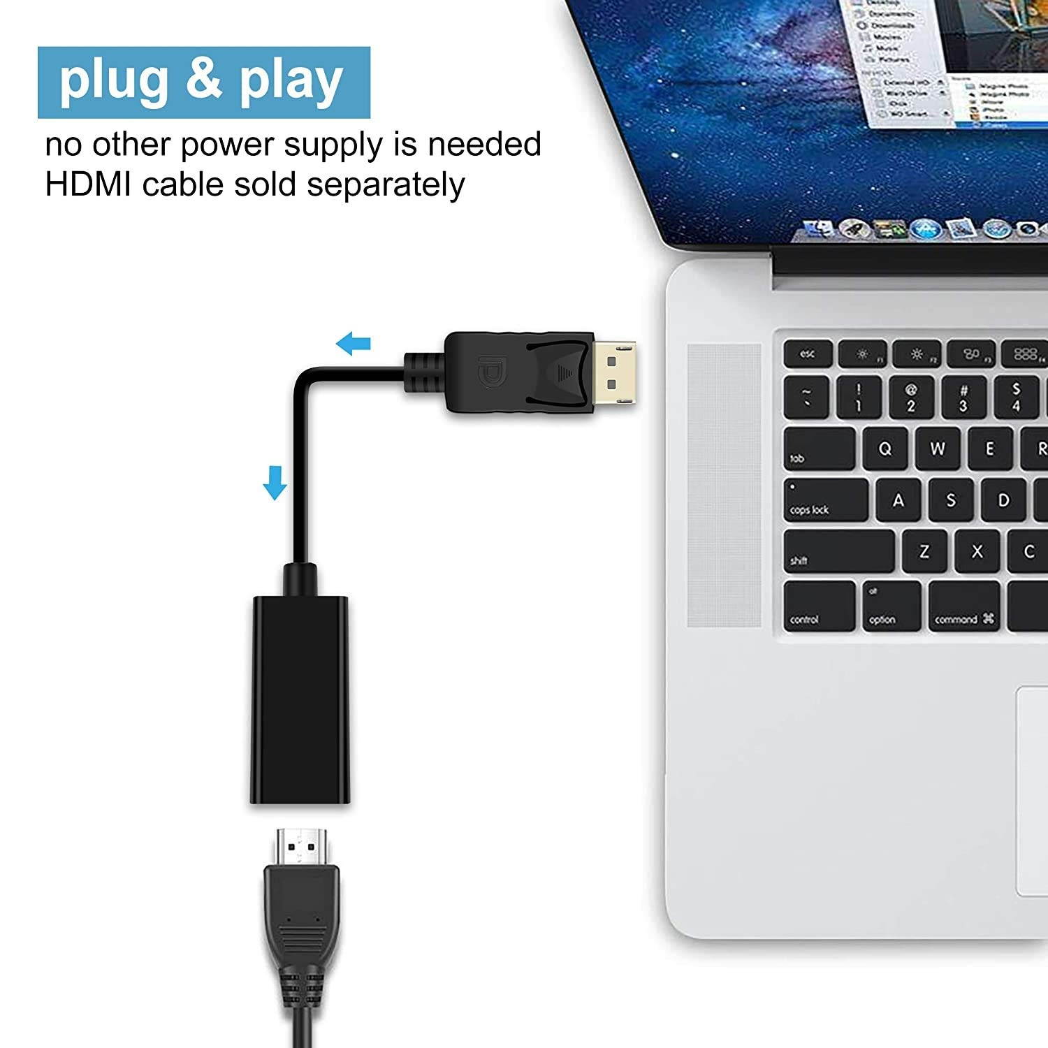 avedio links DisplayPort to HDMI Adapter Gold-Plated DP to HDMI Converter Cable Cord (Male to Female) (Black)