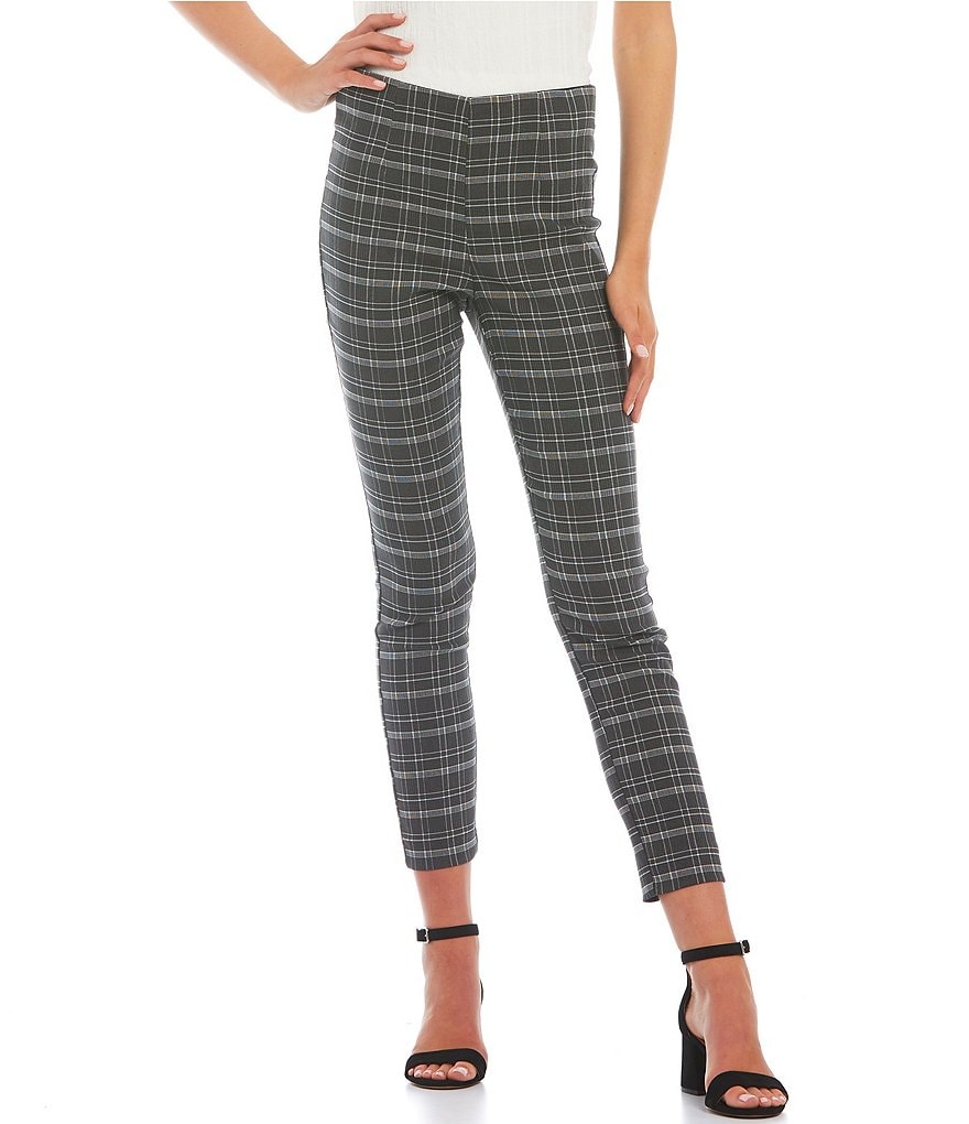 Takara High-Rise Pull-On Plaid Pants