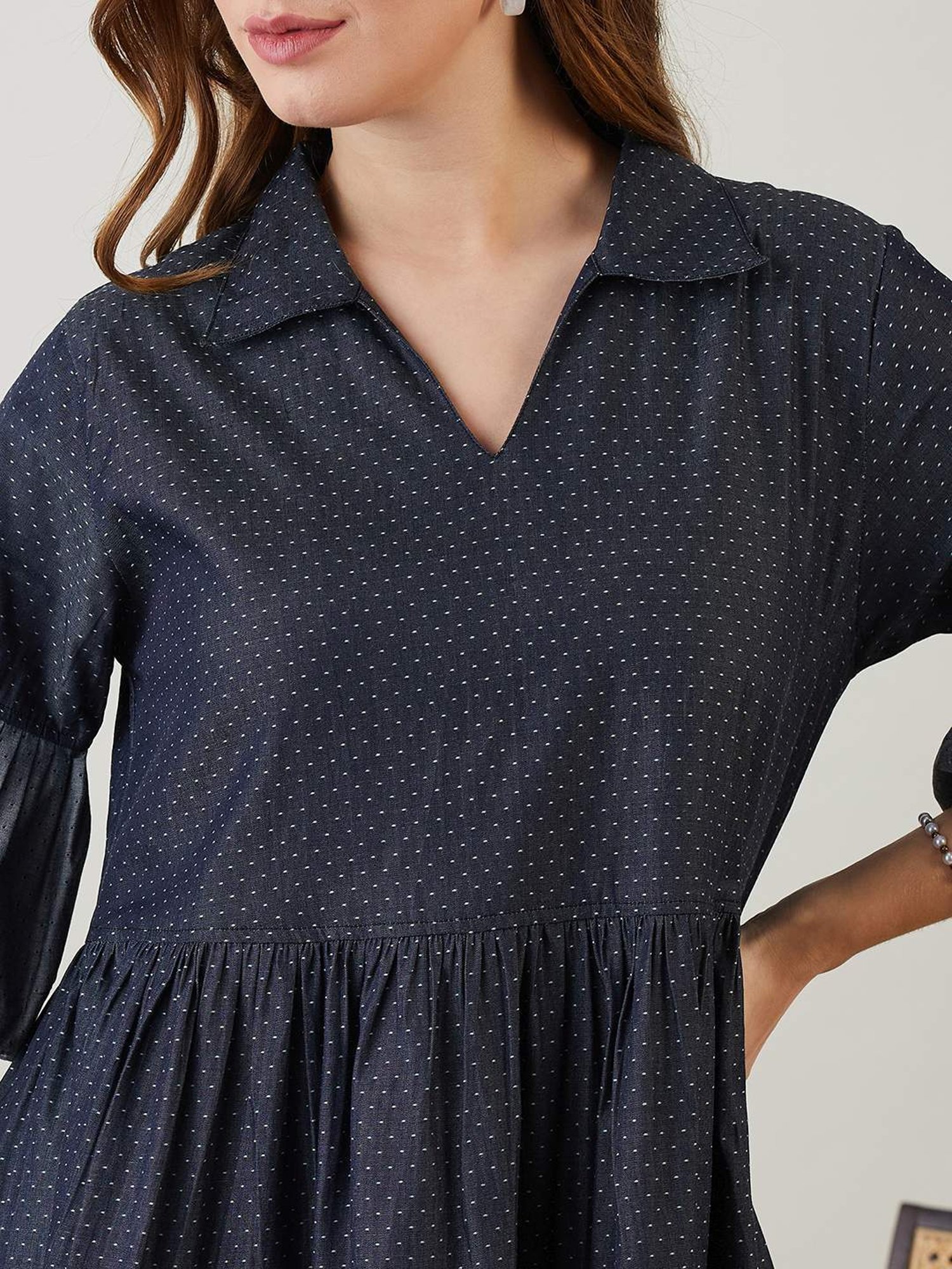 The Kaftan Company Navy Cotton Self Pattern A-Line Dress