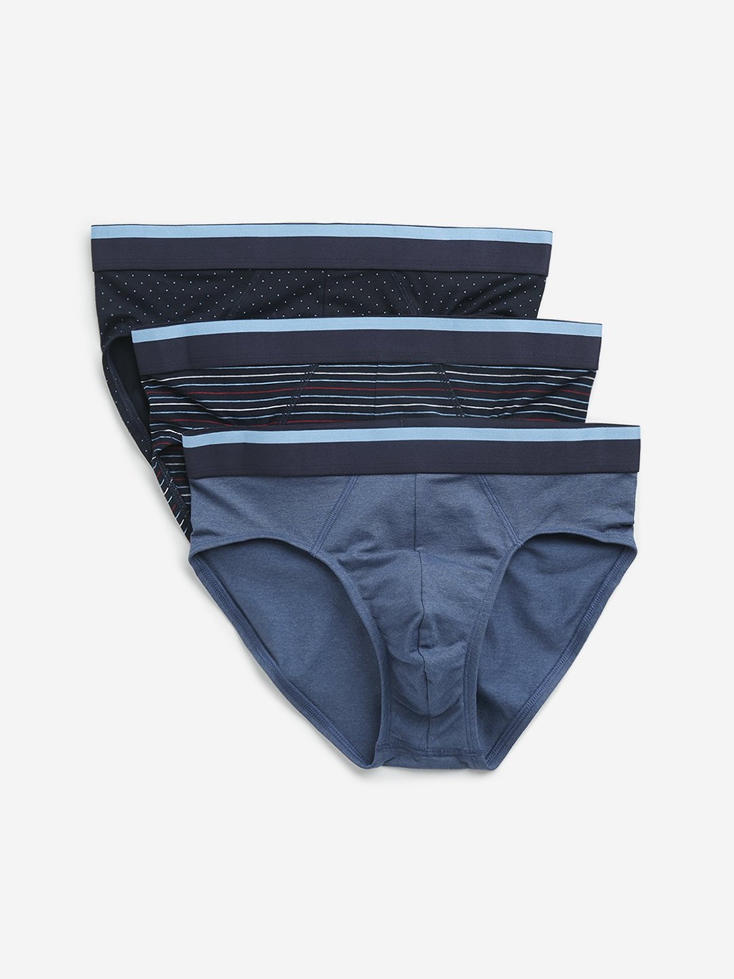 WES Lounge by Westside Blue Printed Cotton Blend Briefs - Pack of 3