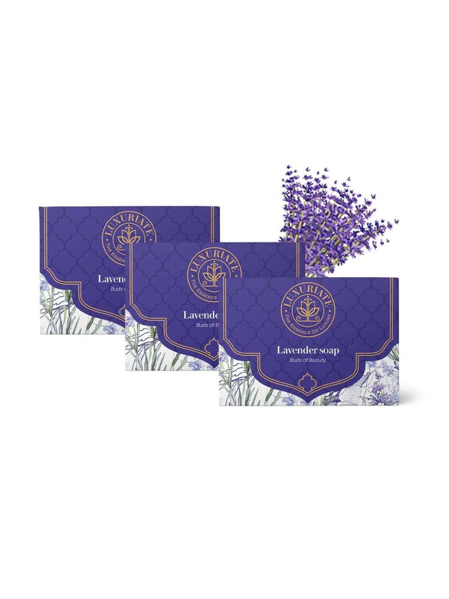 Luxuriate Lavender Handmade Soap With Real Lavender Body Beauty Bar Pack of 3 - 375 gm