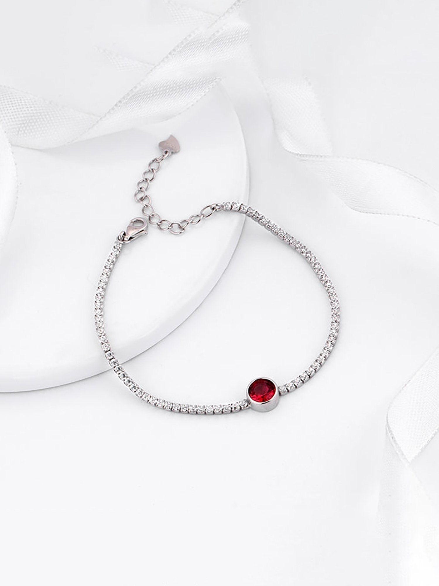 GIVA 92.5 Sterling Silver Circle of Red Adjustable Bracelet