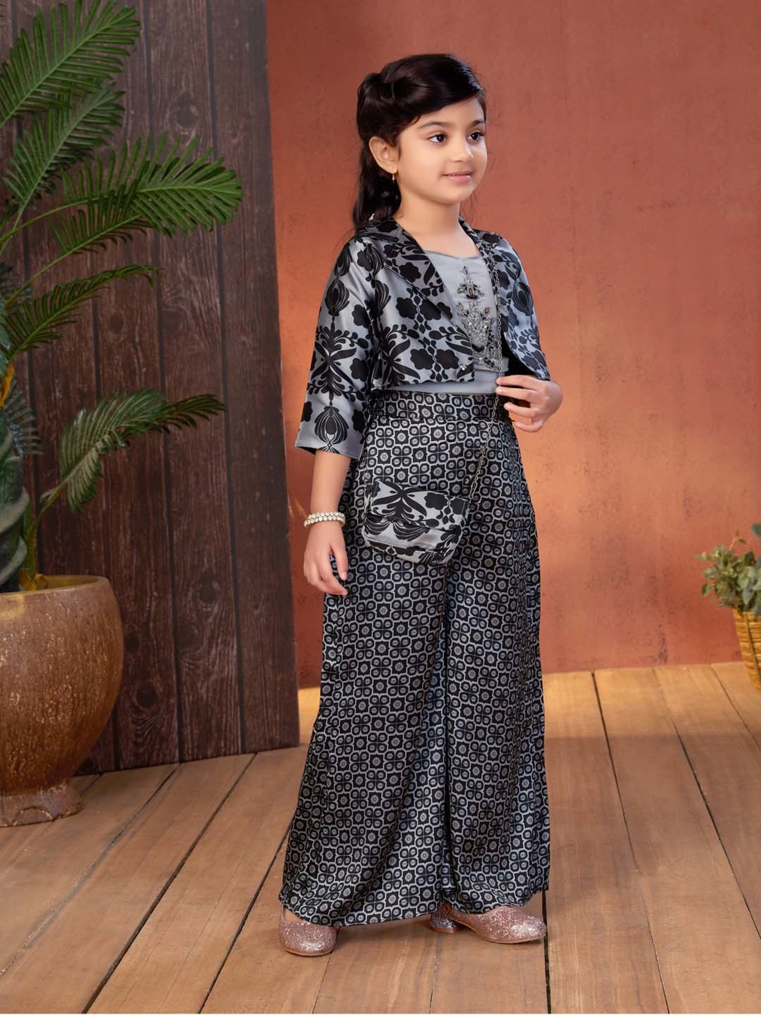 Peppermint Kids Purple & White Floral Print Top with Culottes