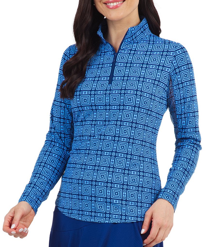 IBKUL Pricilla Print Long Sleeve Mock Neck Top