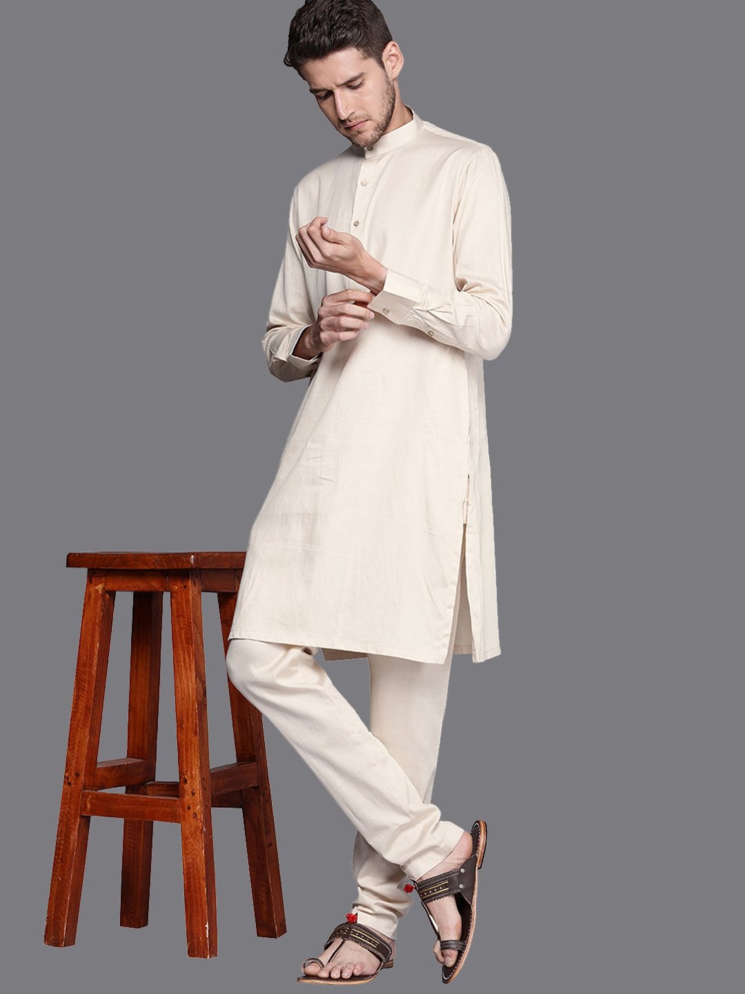 Manyavar Beige Regular Fit Kurta & Pyjamas Set