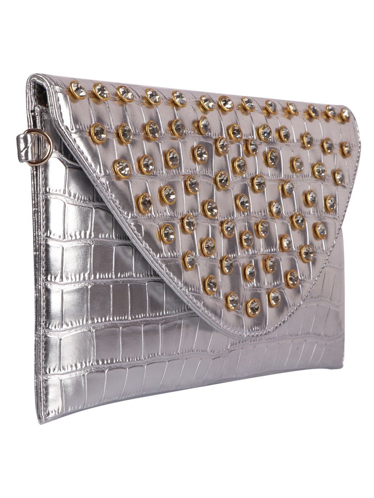 Horra Silver Embellished Envelope Clutch