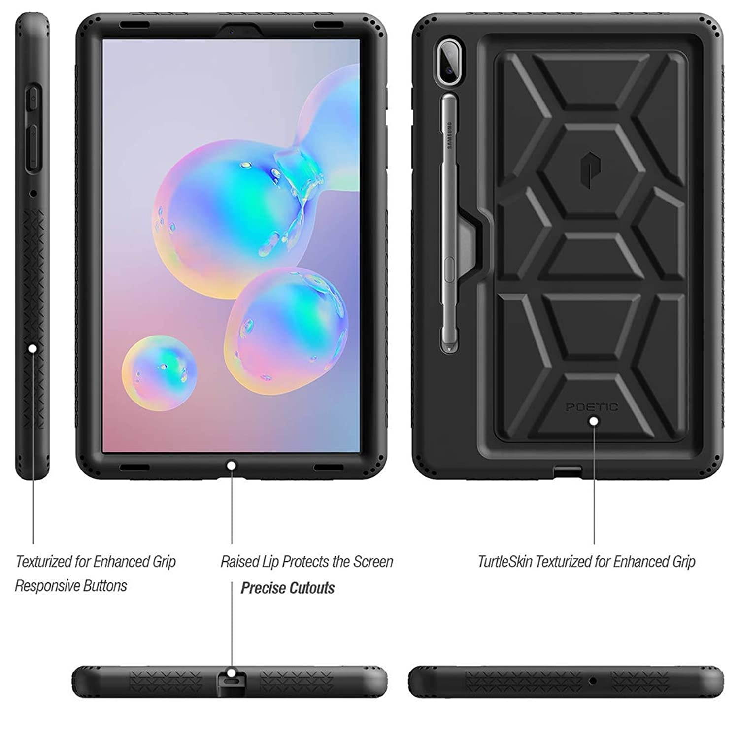 Galaxy Tab S6 Tablet Case, Poetic Heavy Duty Shockproof Kids Friendly Silicone Case Cover, TurtleSkin Series, for Samsung Galaxy Tab S6 10.5 inch Tablet (SM-T860/SM-T865 2019 Release), Black