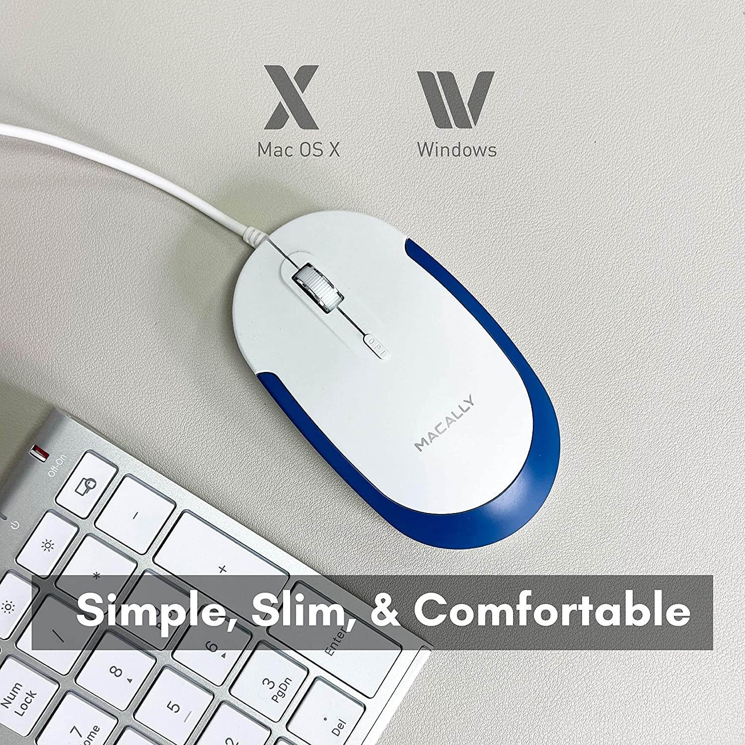 Macally Ultra Slim Wired Computer, and a Navy Blue Silent Mouse, Perfect Pair for Your Mac