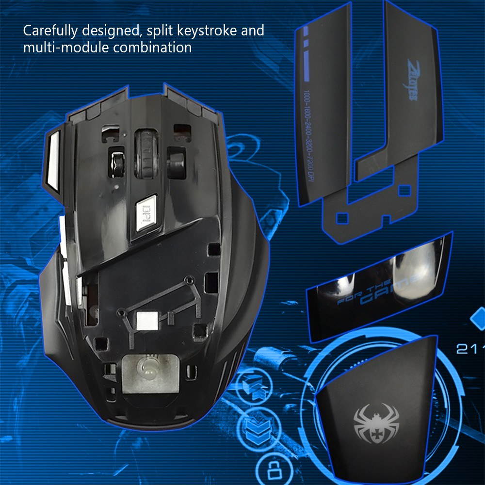 ZELOTES T-80 Gaming Mouse 7200 DPI Backlight Multi Color LED Optical 7 Button Mouse Gamer USB Wired Gaming Mouse for Pro Gamer