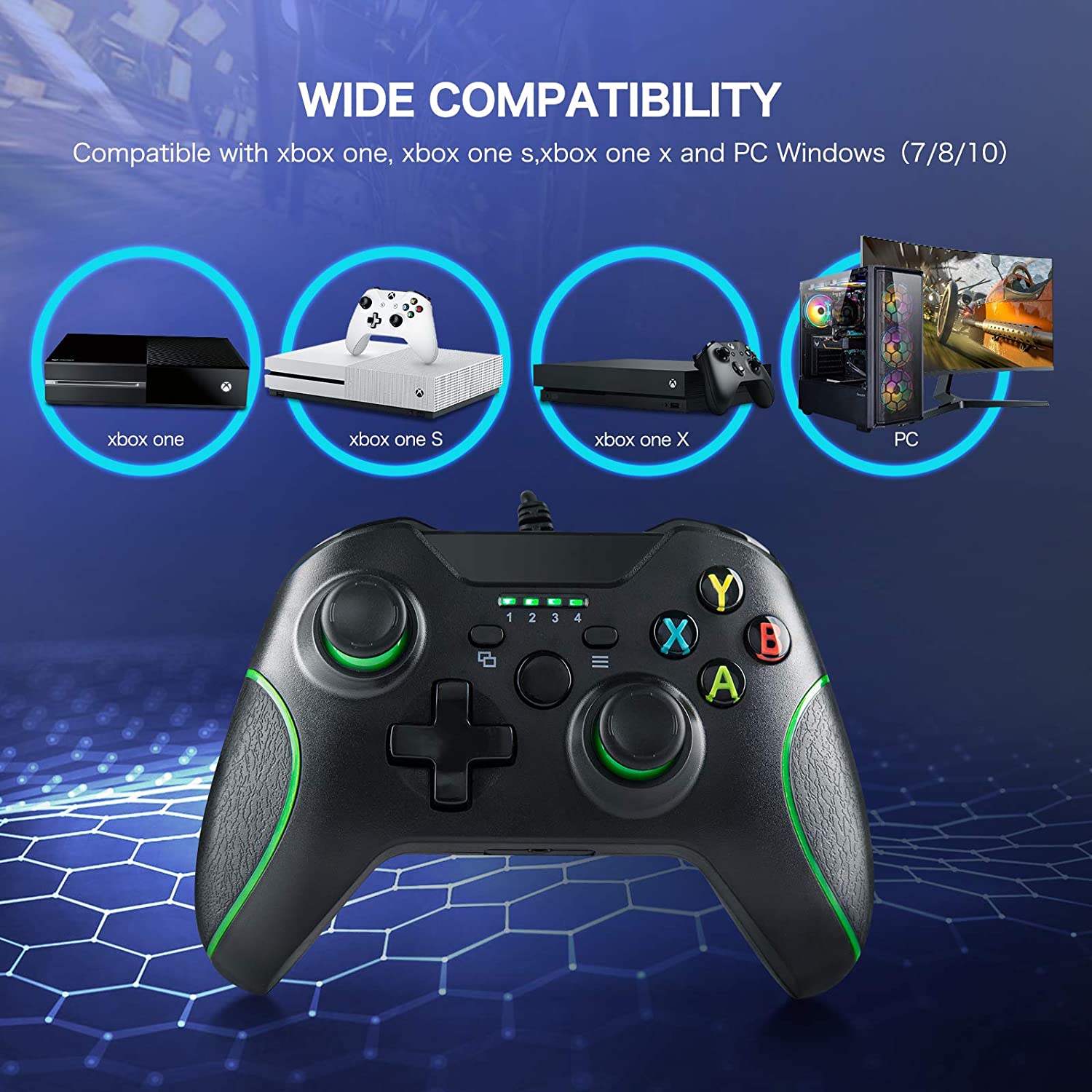 Wired Controller Compatible with Xbox One, USB Gamepad Controller with Dual Vibration, Headset Jack and Trigger Buttons for Xbox One/Xbox One S/Xbox One X/PC Windows 7/8/10
