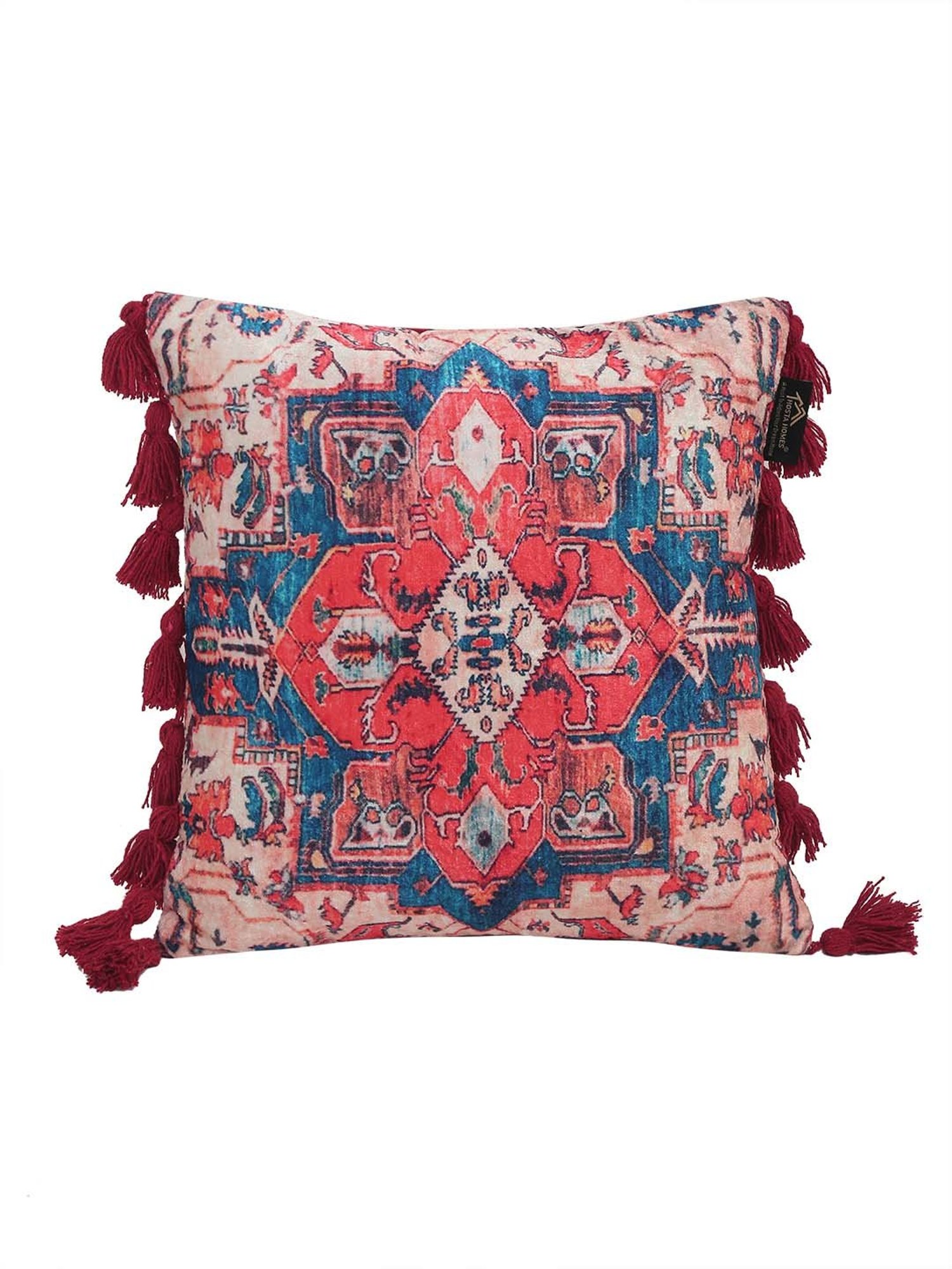 Swayam Red & White Cotton 60 cm x 60 cm Cushion Covers - Set of 5