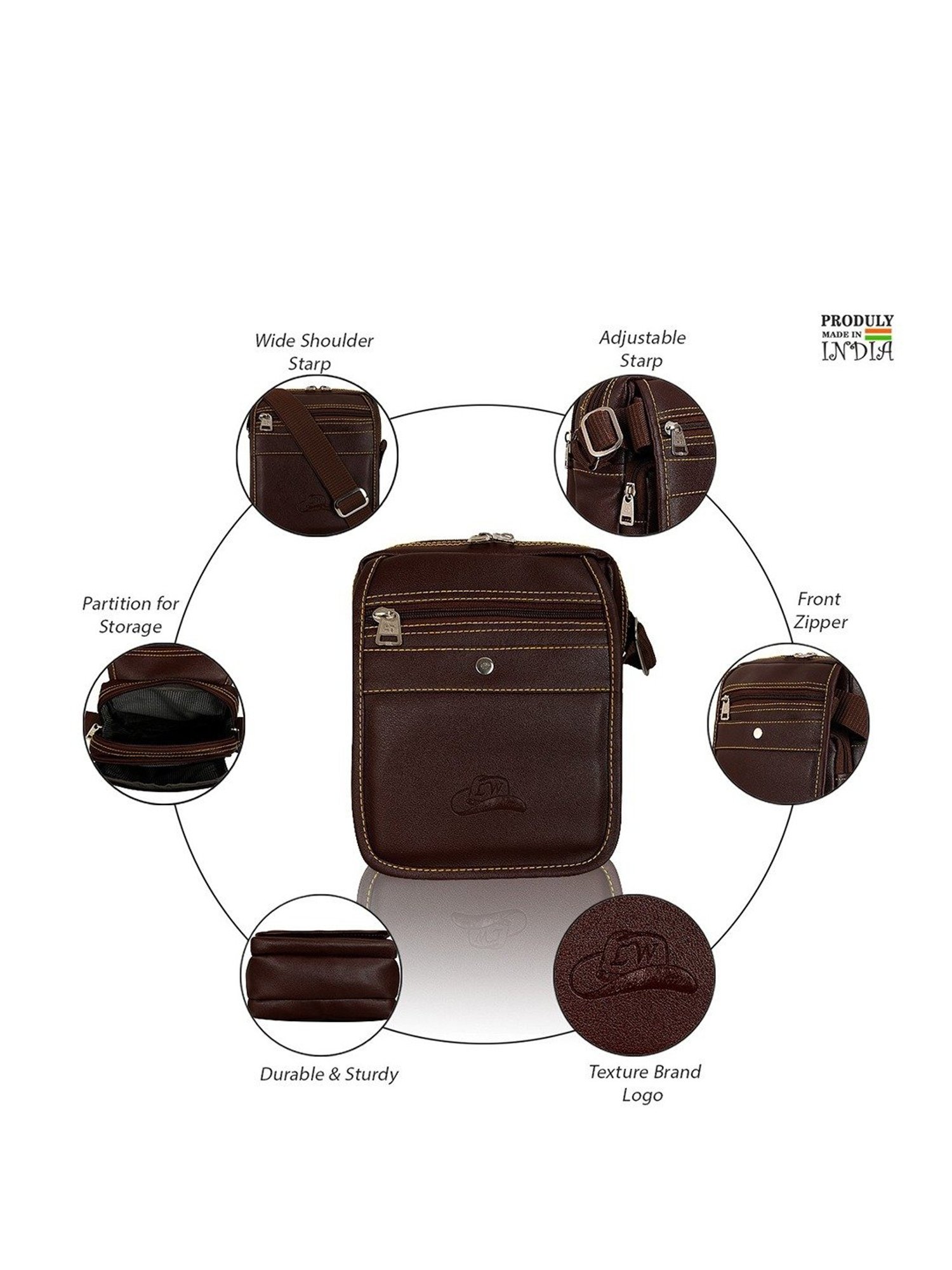 Leather World Brown Solid Medium Cross Body Bag