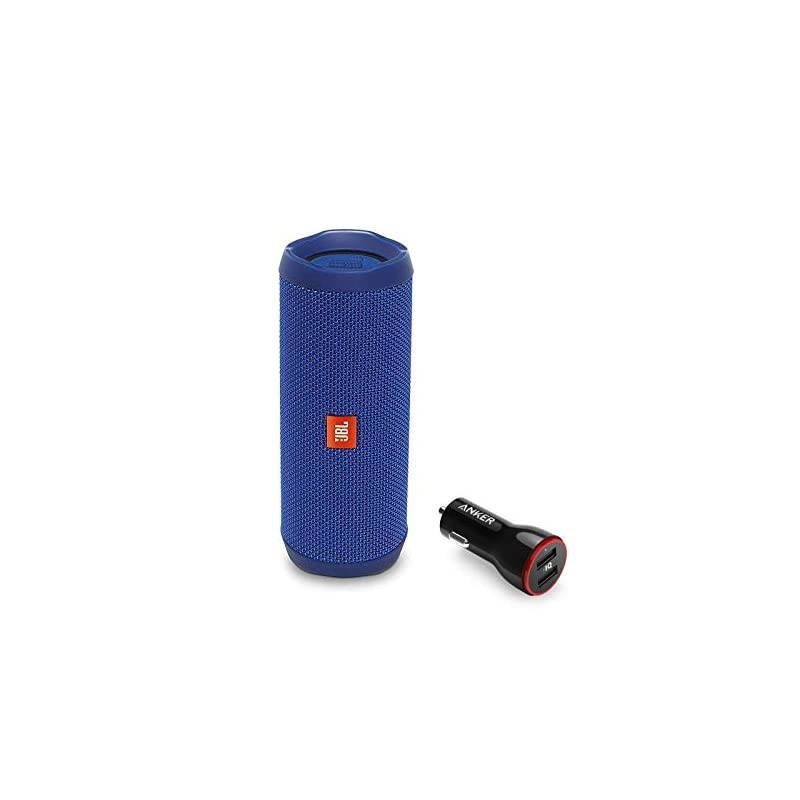 Flip 4 Portable Bluetooth Wireless Speaker Bundle with Anker PowerDrive 2 2Port USB Car Charger Blue