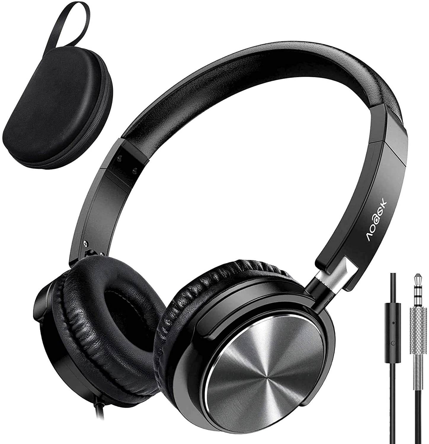 Vogek Headphones with Case Foldable On Ear Headset Wired with Deep Bass Noise Isolation Microphone and Adjustable Headband for Smartphone Computer Laptop Chromebook MP3/4 (Grey)