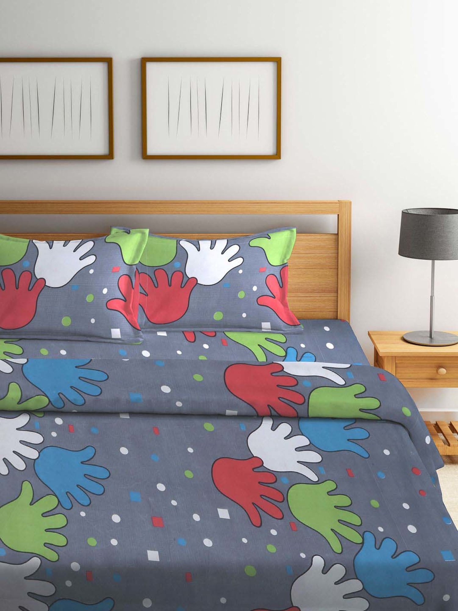 Klotthe Multicolor Cotton 300 TC King Bed Linen Set