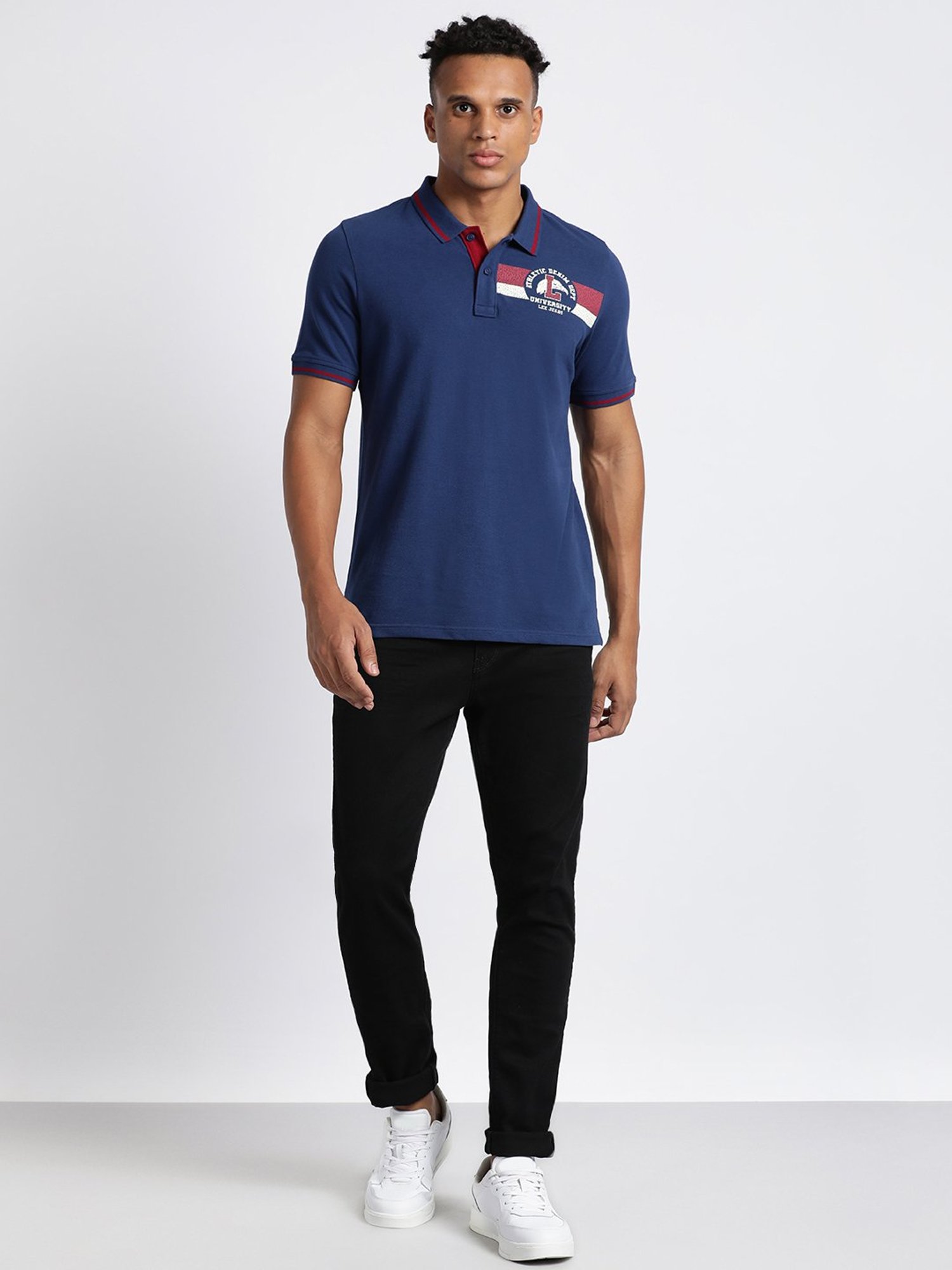 Lee Navy Slim Fit Graphic Print Polo T-Shirt