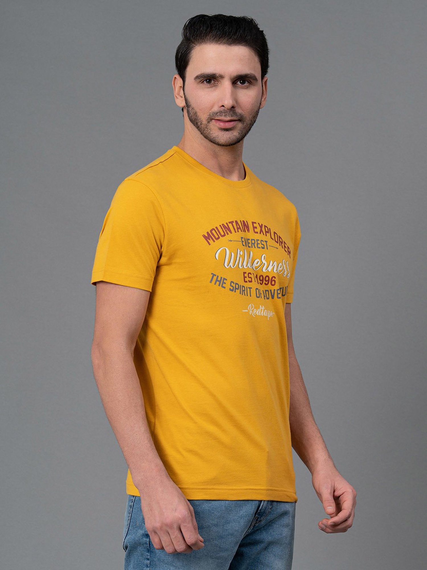 Red Tape Yellow Regular Fit Graphic Print Cotton Crew T-Shirt