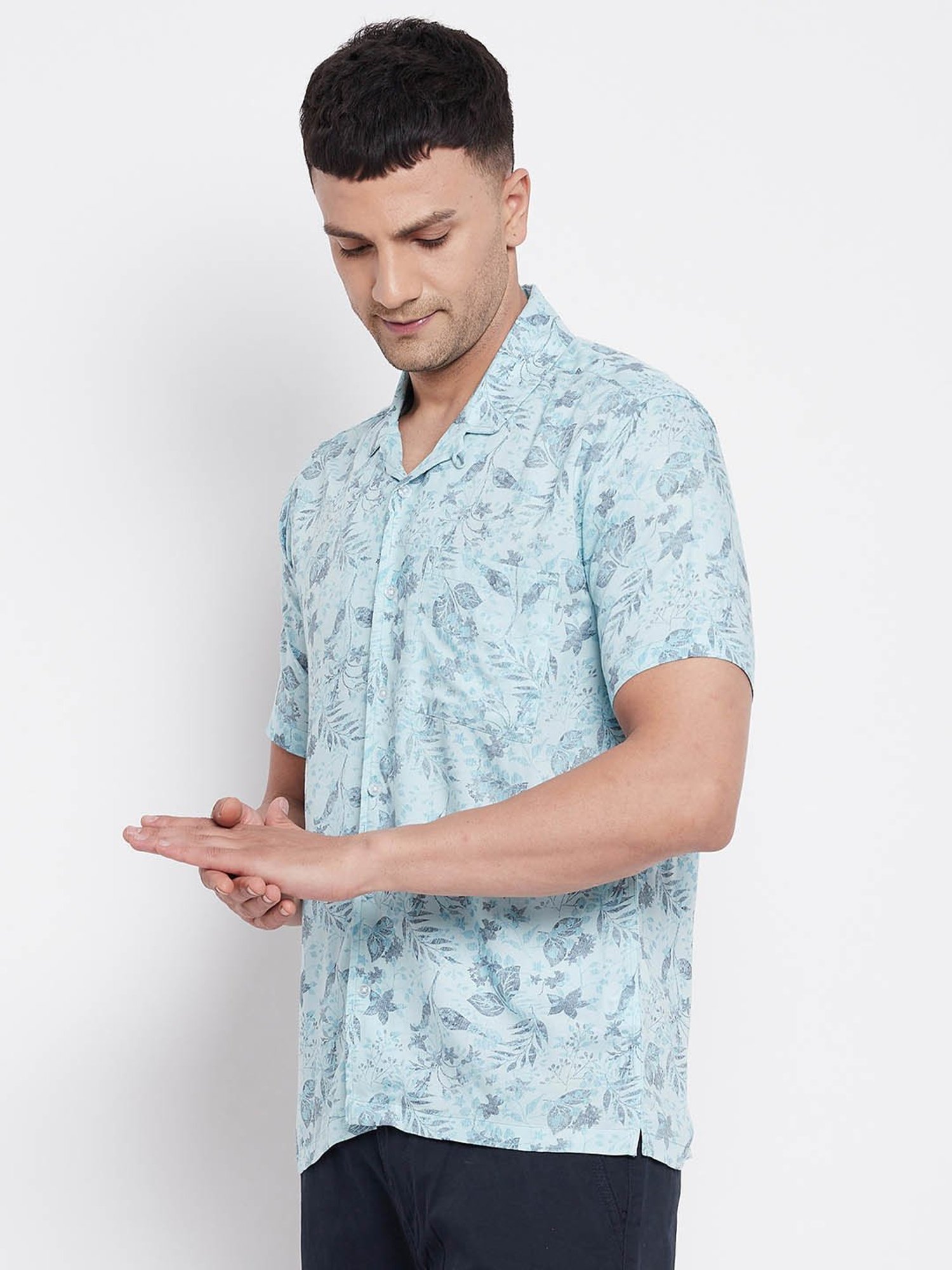 Even Light Blue Regular Fit Printed Shirt