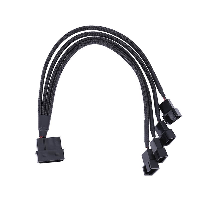 EnLabs LP424TX425CM  10 inch Black Sleeved 4pin IDE Molex to 4 Ports 3Pin/4Pin PWM Fan Power Splitter Adapter Cable - 12V DC Only