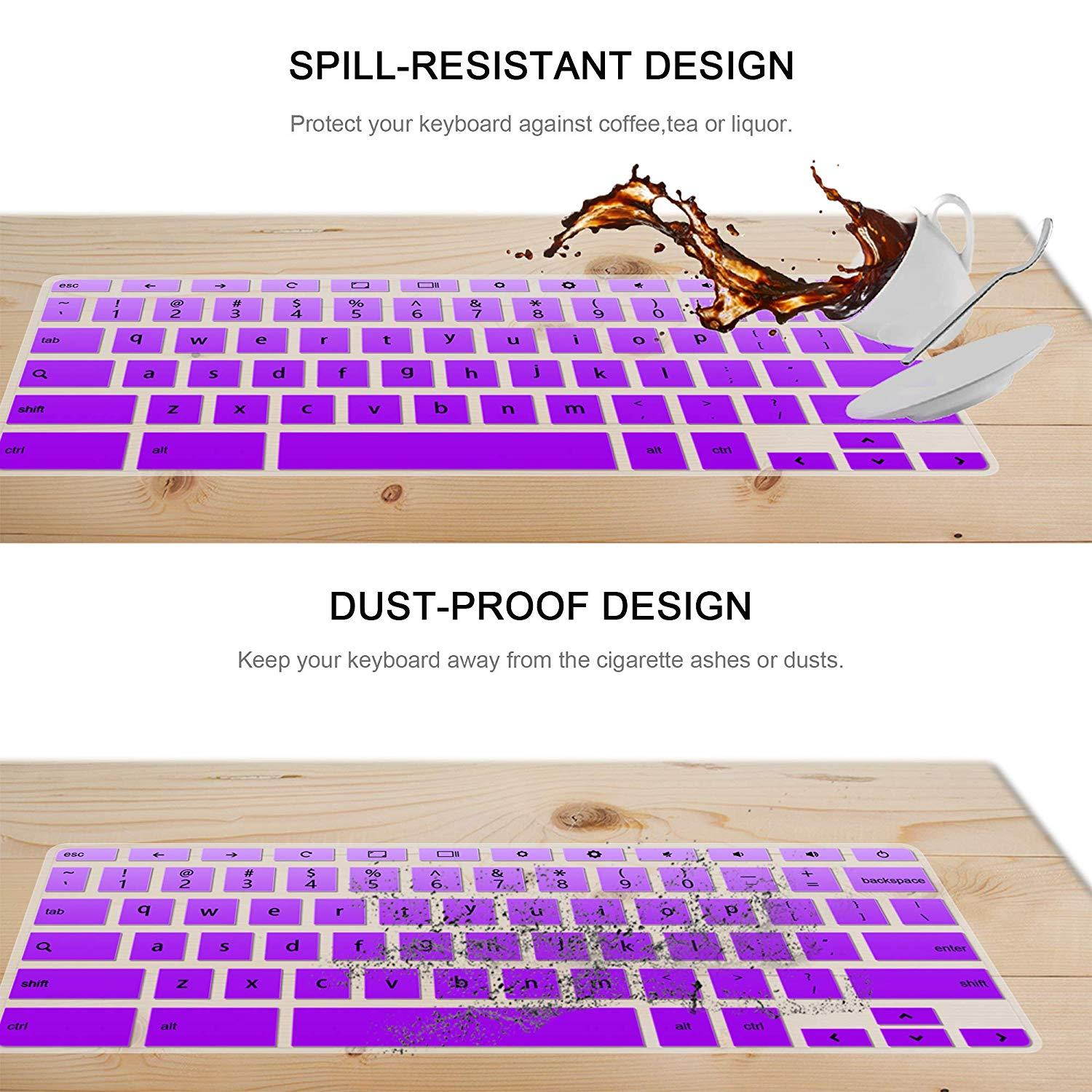 [2 Pack] Keyboard Cover Skin for Newest Acer Premium R11 Chromebook R 11 CB3-131 CB3-132,CB5-132T,CB3-131,Chromebook R 13 CB5-312T,Chromebook 15,CB3-531 CB3-532 CB5-571 C910 (Clear and Gradualpurple)