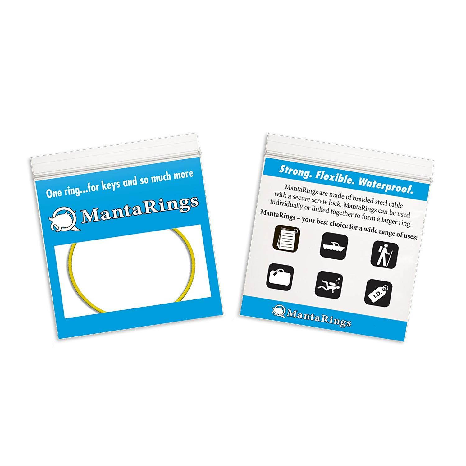 MantaRing - Cable Key Ring with Screw Lock - Strong, Flexible, Waterproof. One Ring for Keys and So Much More (5 Pack) (Yellow)