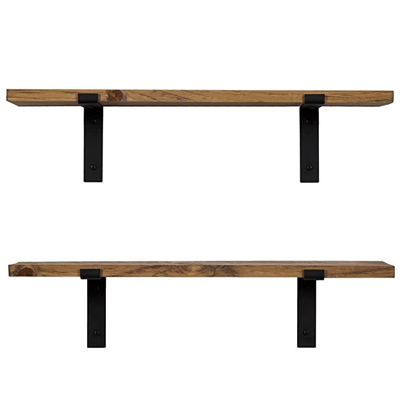 Decor Rustic Wood Floating Shelves Wall Mounted Storage Shelf with L Brackets USA Handmade| Set of 2 24 x 55in Special Walnut