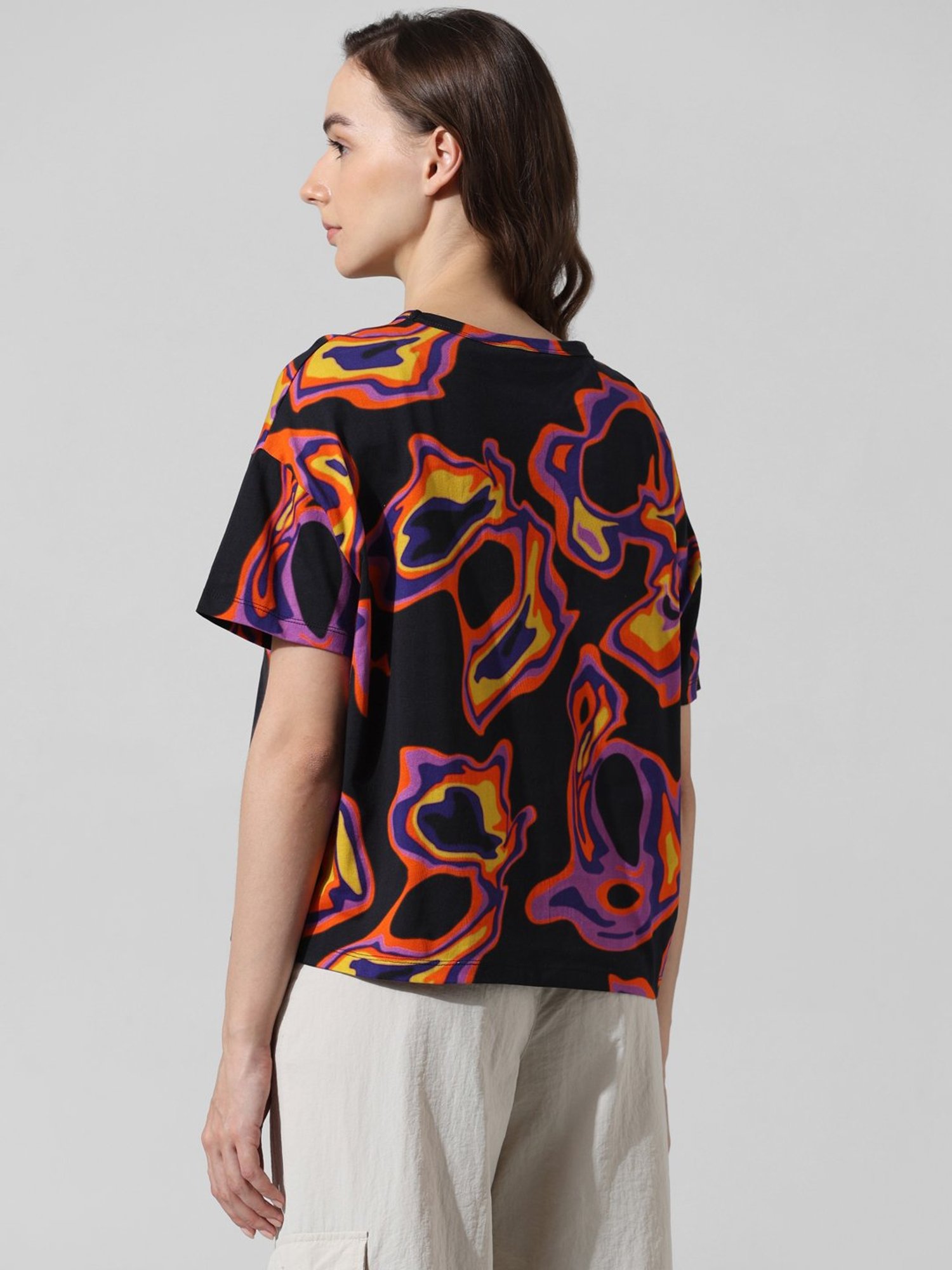 Only Black Cotton Printed Oversized T-Shirt