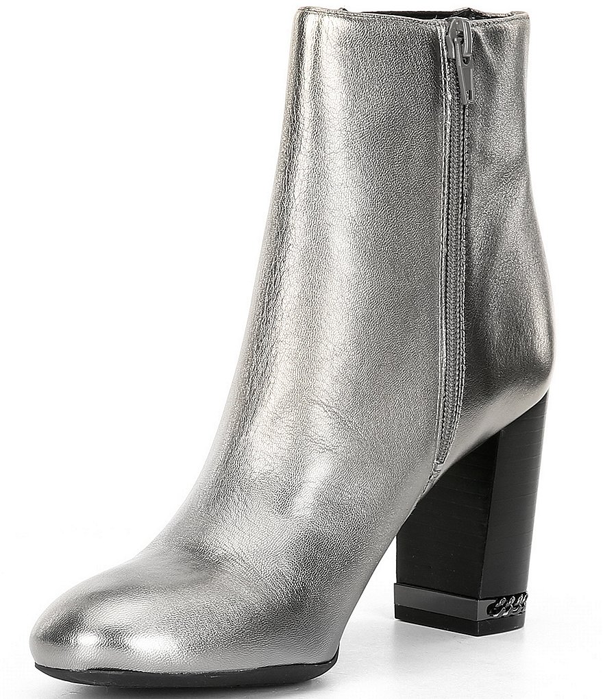 Preston & York Olina Metallic Leather Chain Heel Detail Chelsea Booties