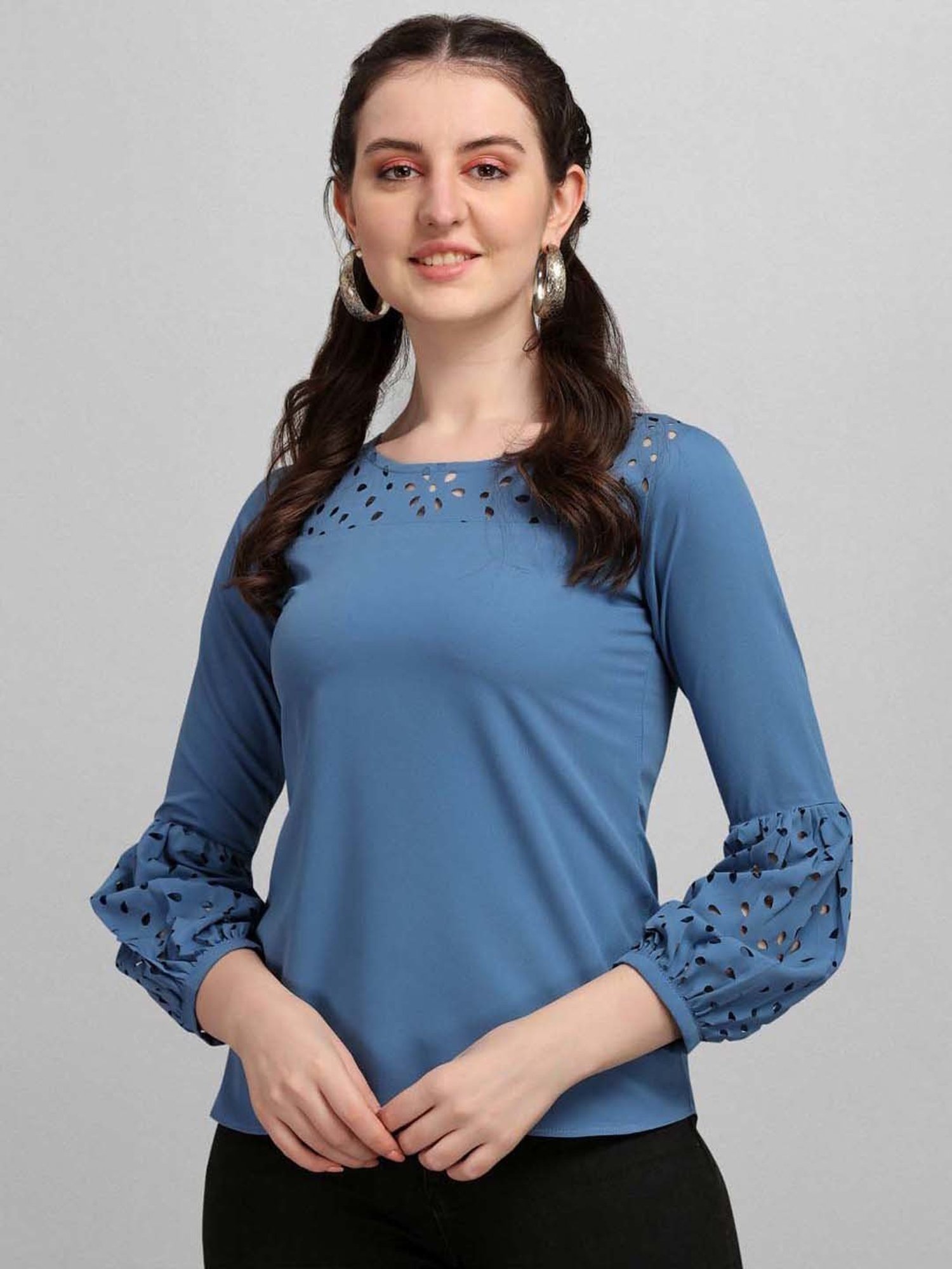 SELVIA Blue Regular Fit Top