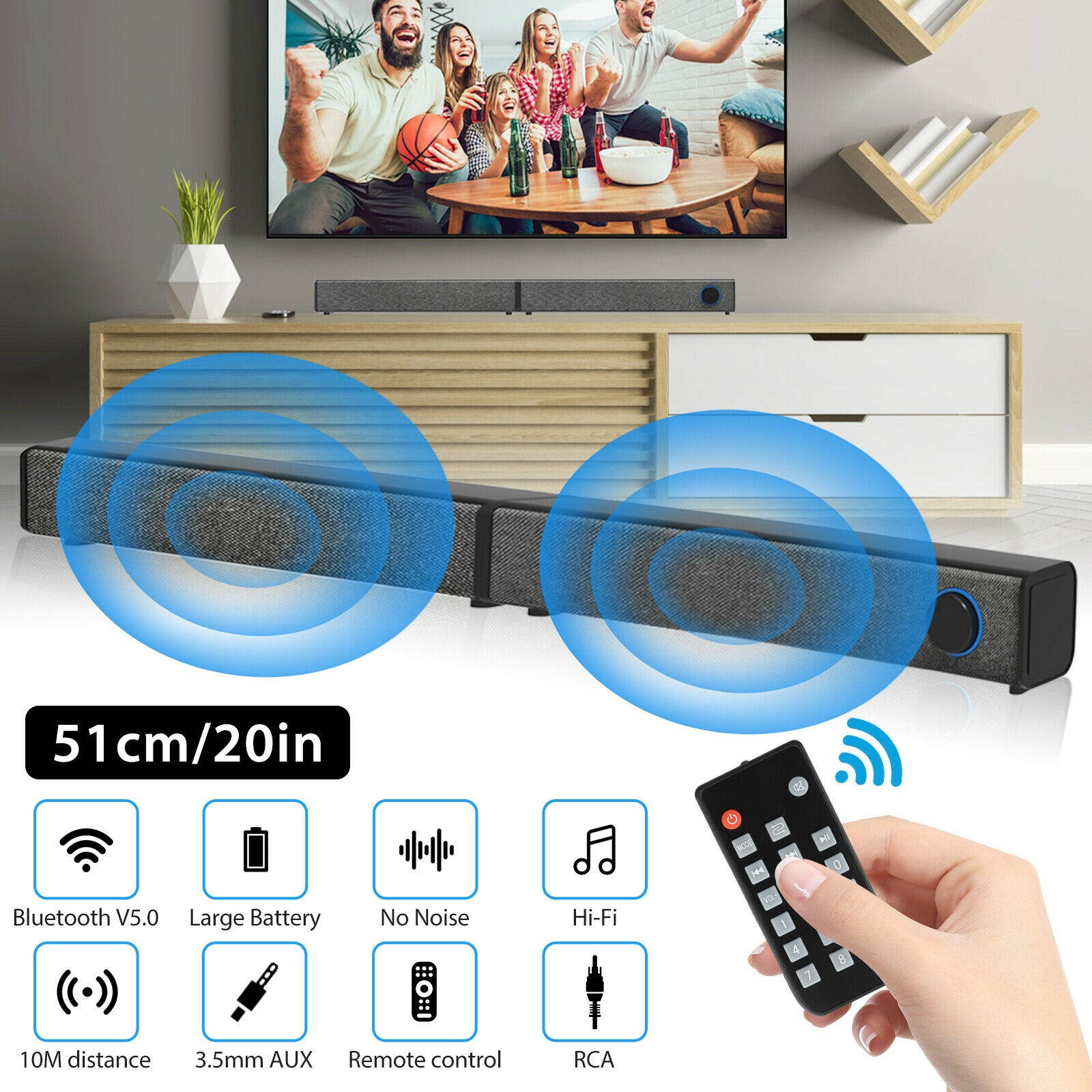 Wireless Bluetooth Speaker Sound Bar Home Theater TV Stereo Detachable Subwoofer