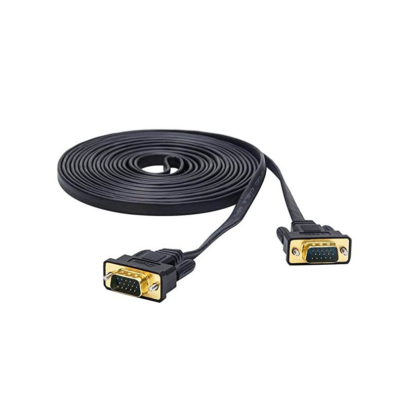 5M Ultra Thin Flat Type Computer Monitor VGA Cable Standard 15 Pin Male to Male Connector SVGA Wire 16 Feet Black