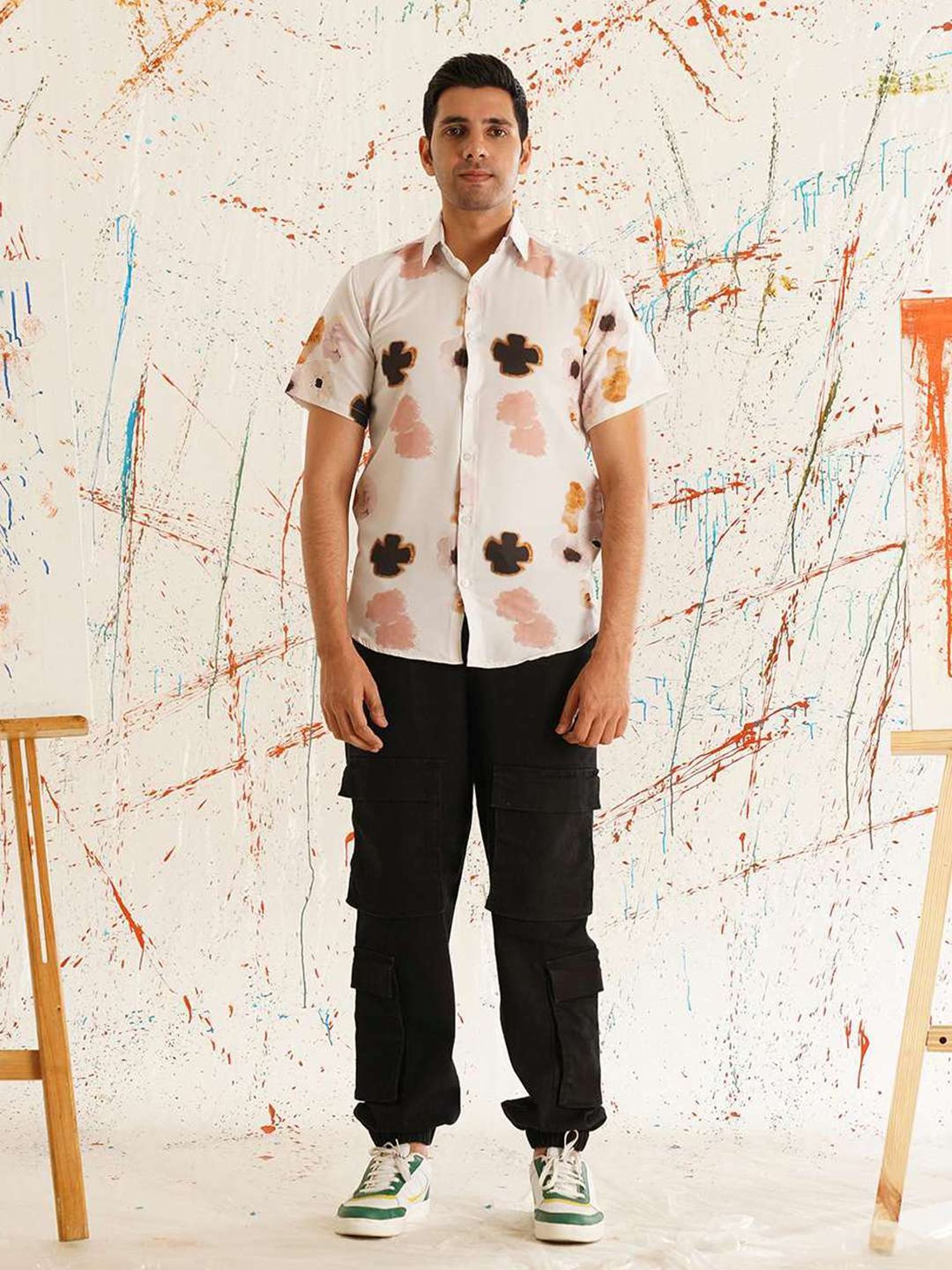 Indian Needle Peach Regular Fit Floral Print Shirt