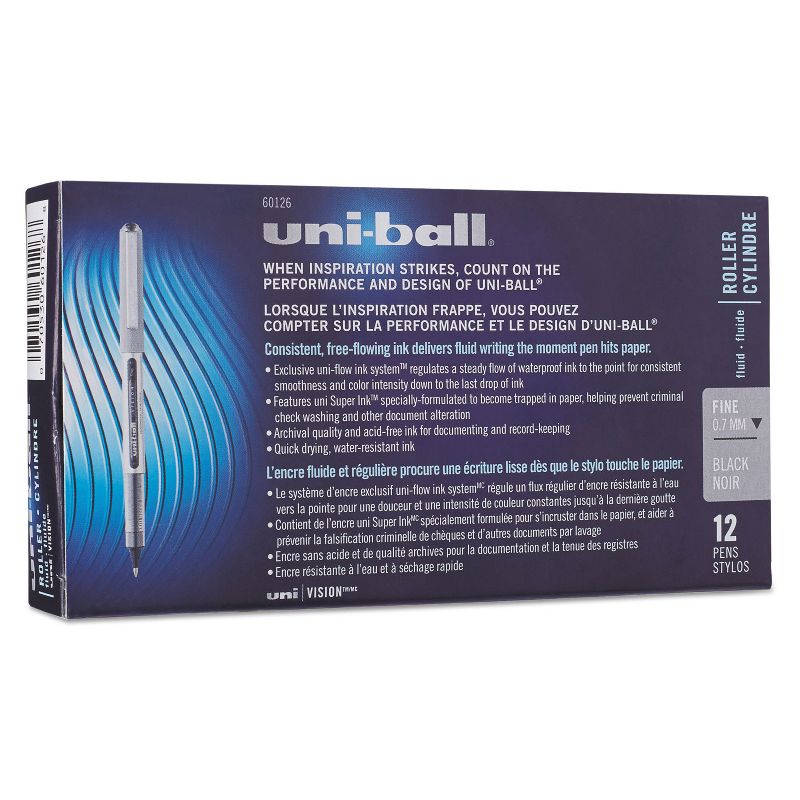 uni-ball Stick Roller Ball Pen Fine 0.7mm Black Ink Black/Gray BarrelStand 60126