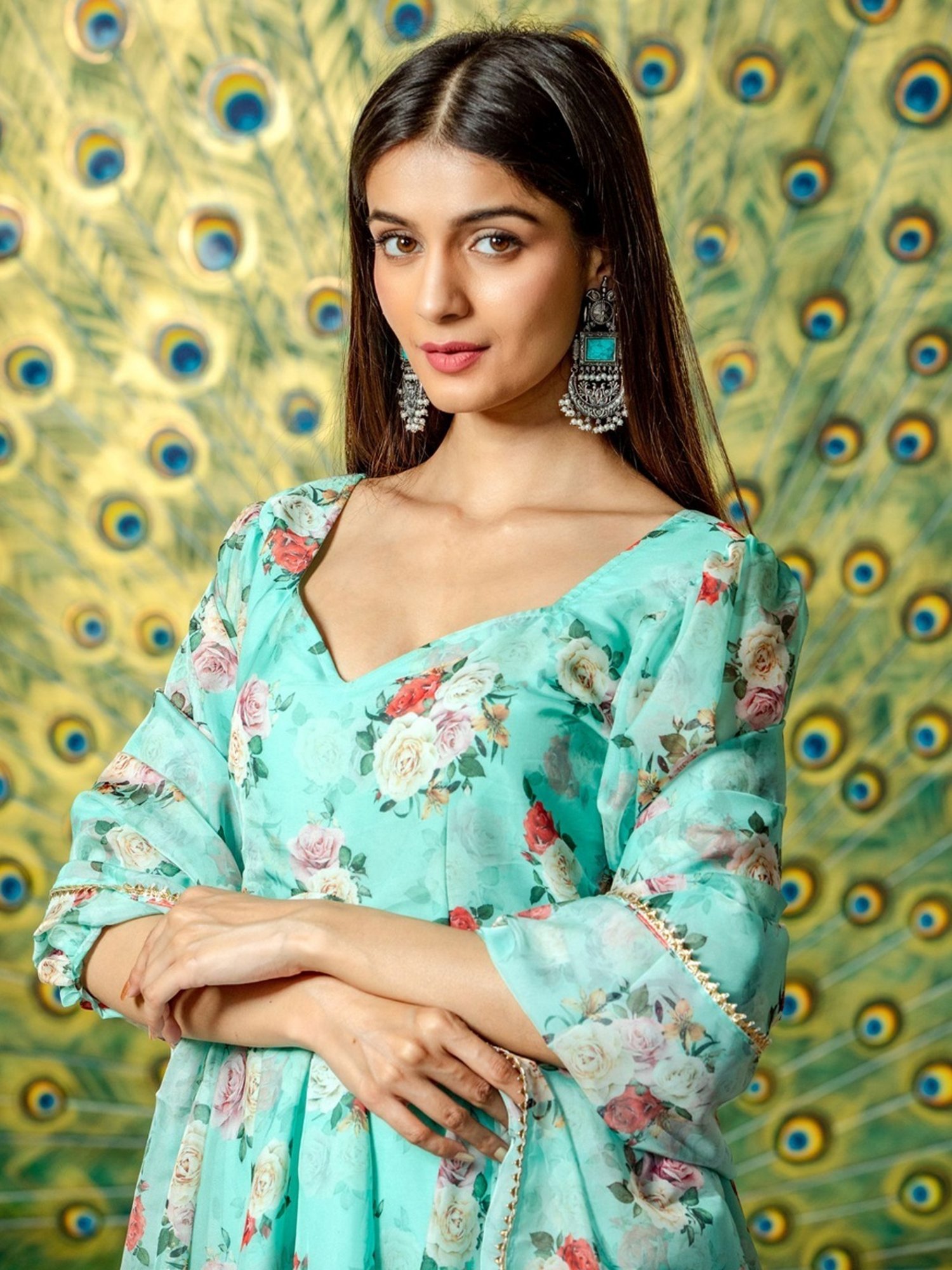 HOUSE OF JAMOTI Blue Printed Kurta Pant Set With Dupatta