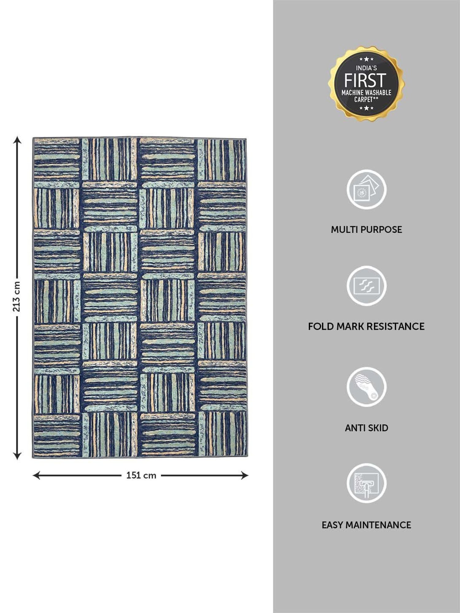 Welspun Blissful Blue Polyester 400 GSM Anti Skid Carpet