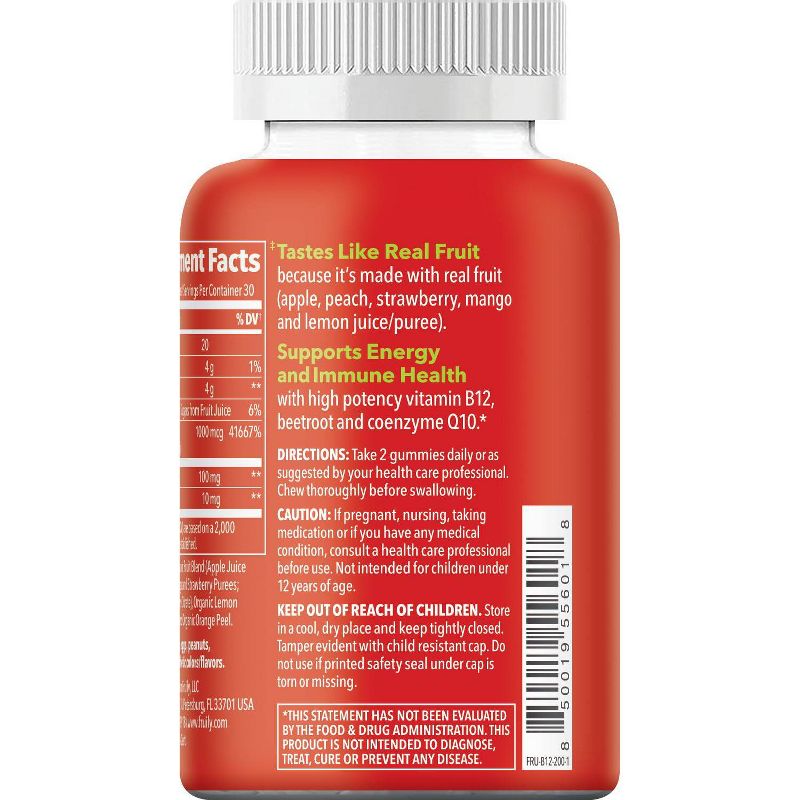 Fruily Organic Vitamin B12 Energy Real Fruit Gummy - 60ct