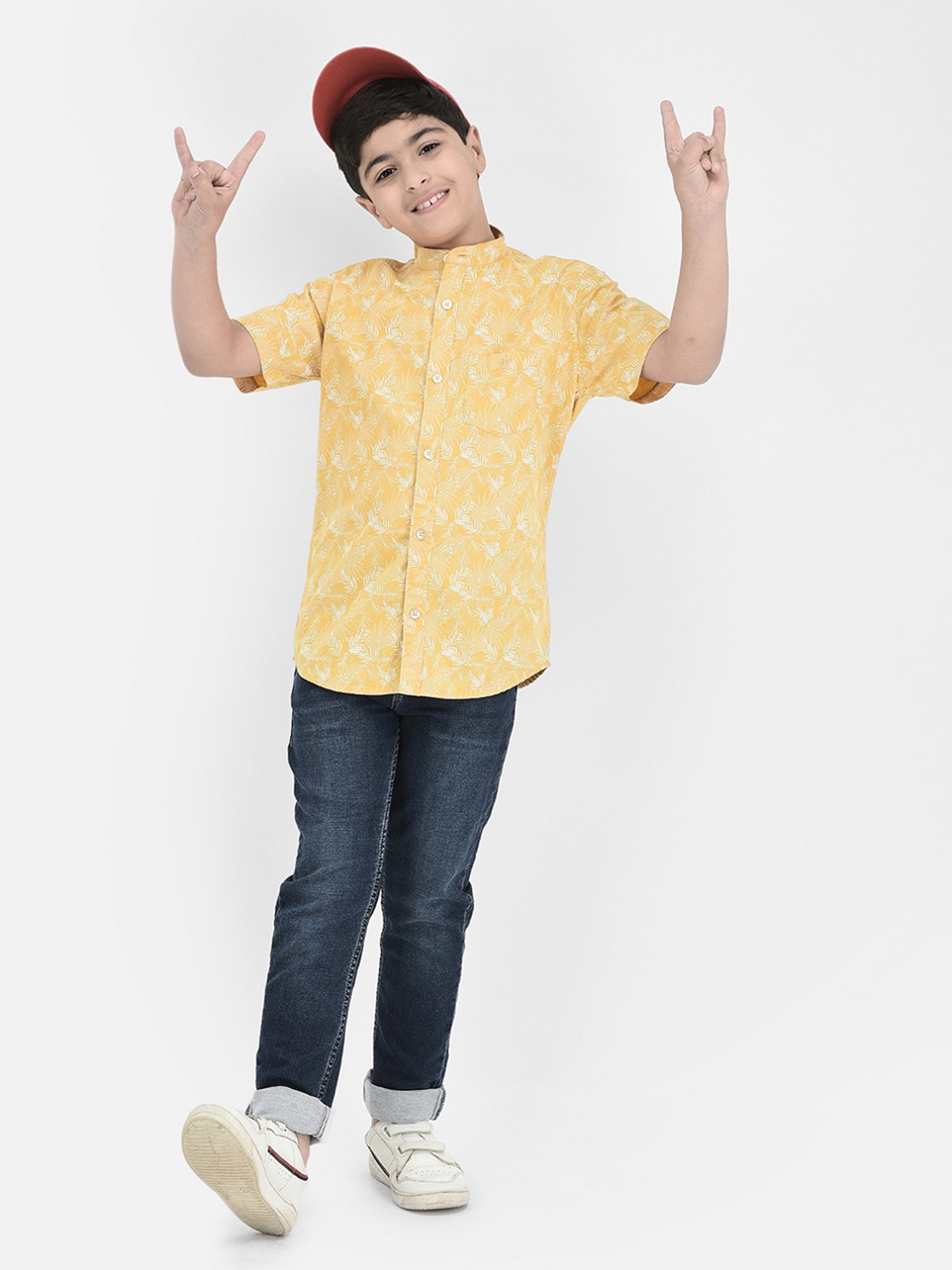 Crimsoune Club Boys Yellow Printed Shirt