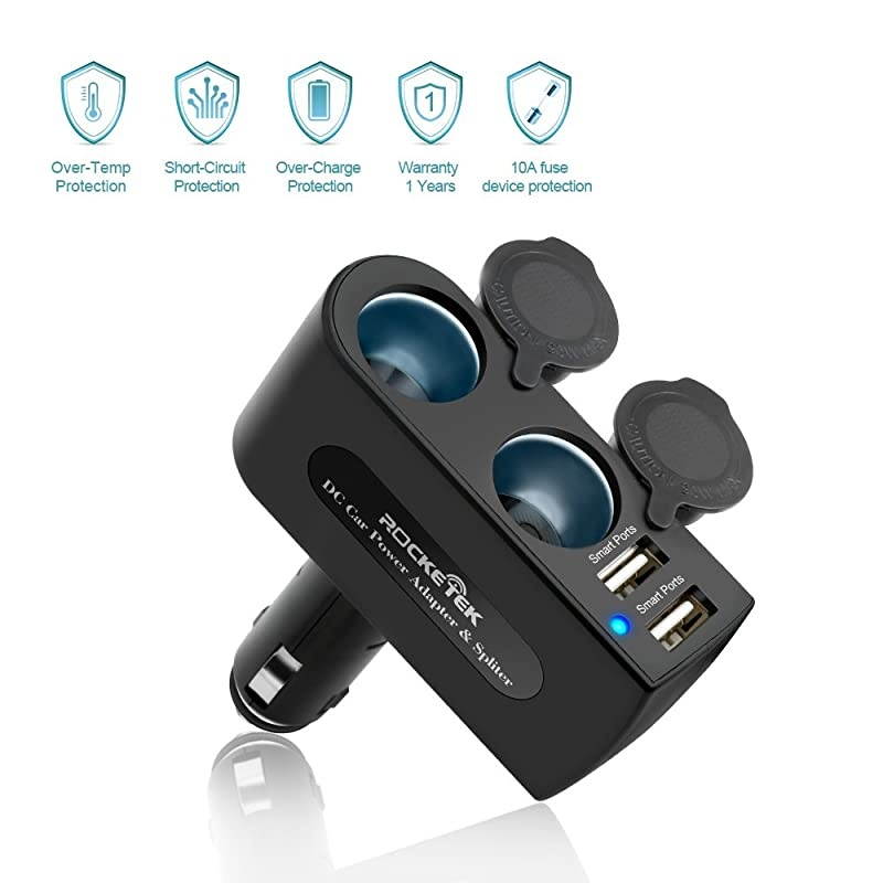 2Socket Car Splitter Cigarette Lighter Adapter Multi Power Outlet 1224V 90W with 31A 2 USB Car Charger Adapter Cigarette Lighter Splitter Adapter for iPhone ipad Cell Phone Tablet GPS