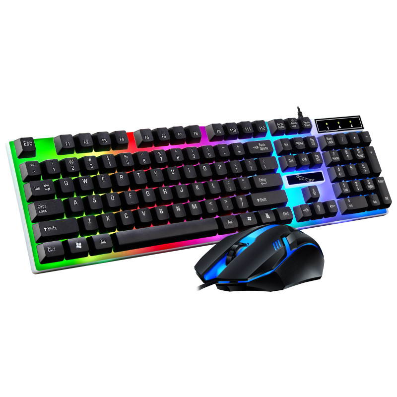 Wired Gaming Keyboard Rainbow Backlit Mechanical Keyboard Mouse Combo, LED 104 Keys USB Ergonomic Wrist Rest Keyboard, Mouse for PC Gamer